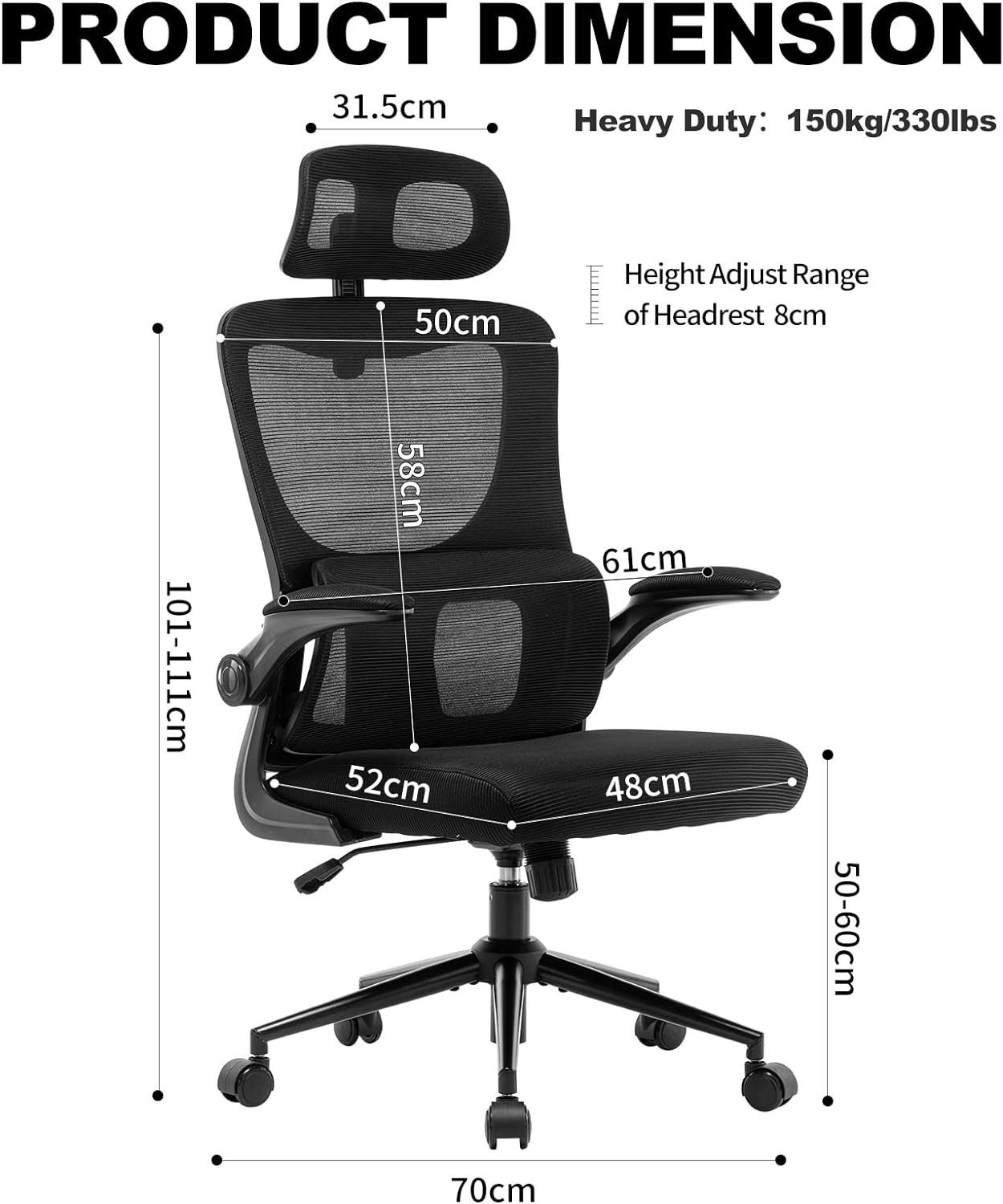 mit LIYURUI Bürostuhl Kopfstütze Schreibtischstuhl 136Kg (Stuhl Büro,Verstellbarer mit Armlehne), atmungsaktiv hochklappbarer Lordosenstütze/gepolsterter
