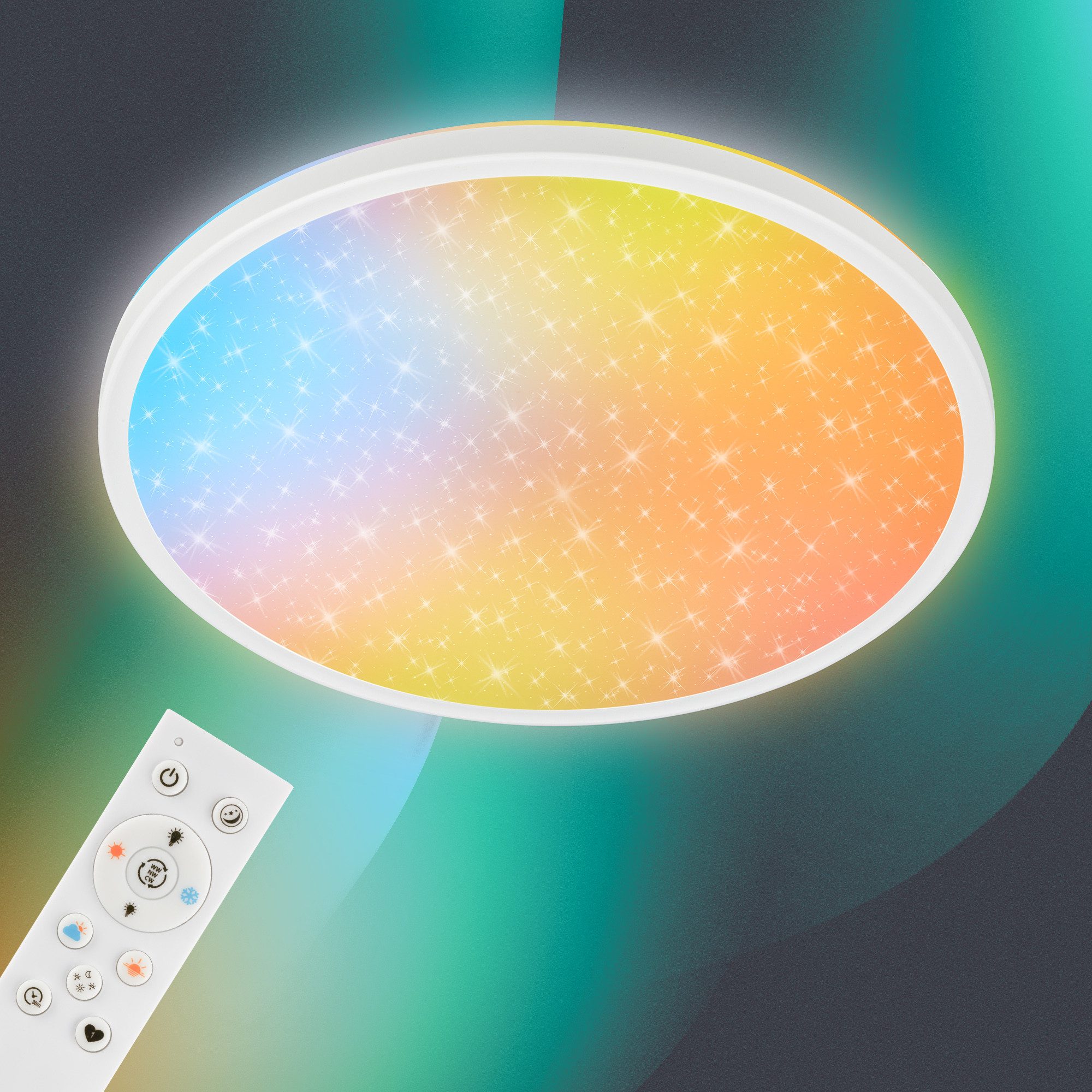Briloner Leuchten LED Deckenleuchte LED Deckenlampe AuraGlow Dimmbar Fernbedienung Sternenhimmel, LED fest integriert, CCT Farbtemperatursteuerung, 37,5x4 cm, Schlafzimmer, Wohnzimmer