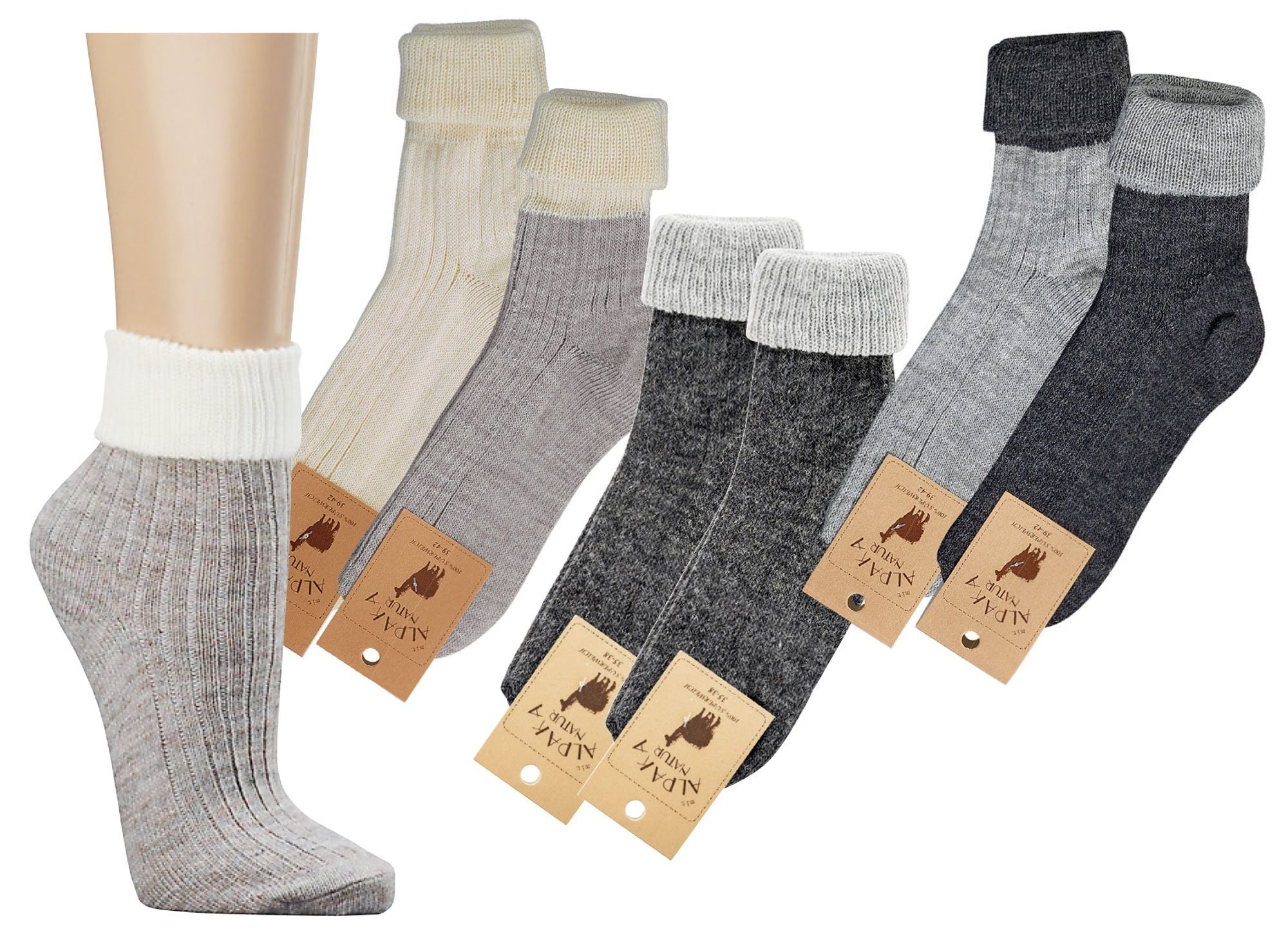 Mein Style Freizeitsocken Alpaka Socken Paar) (2-Paar, Umschlag Pack 2-er dünn 2 unisex weiß-beige