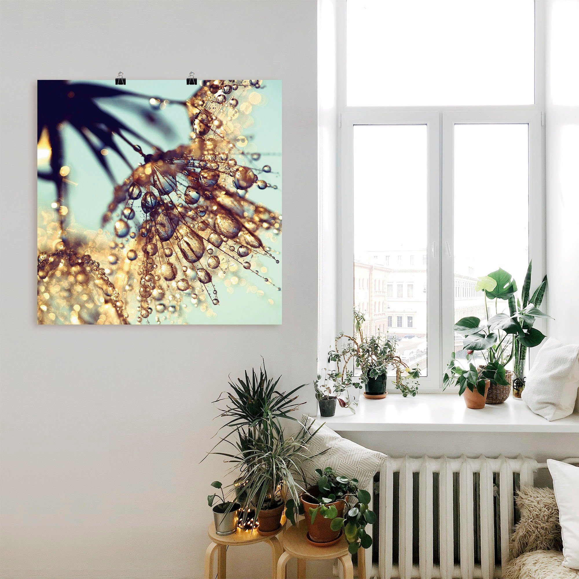 Poster Regen, Wandbild Alubild, in versch. Pusteblume Wandaufkleber Leinwandbild, oder (1 Artland St), Blumen Goldener als Größen