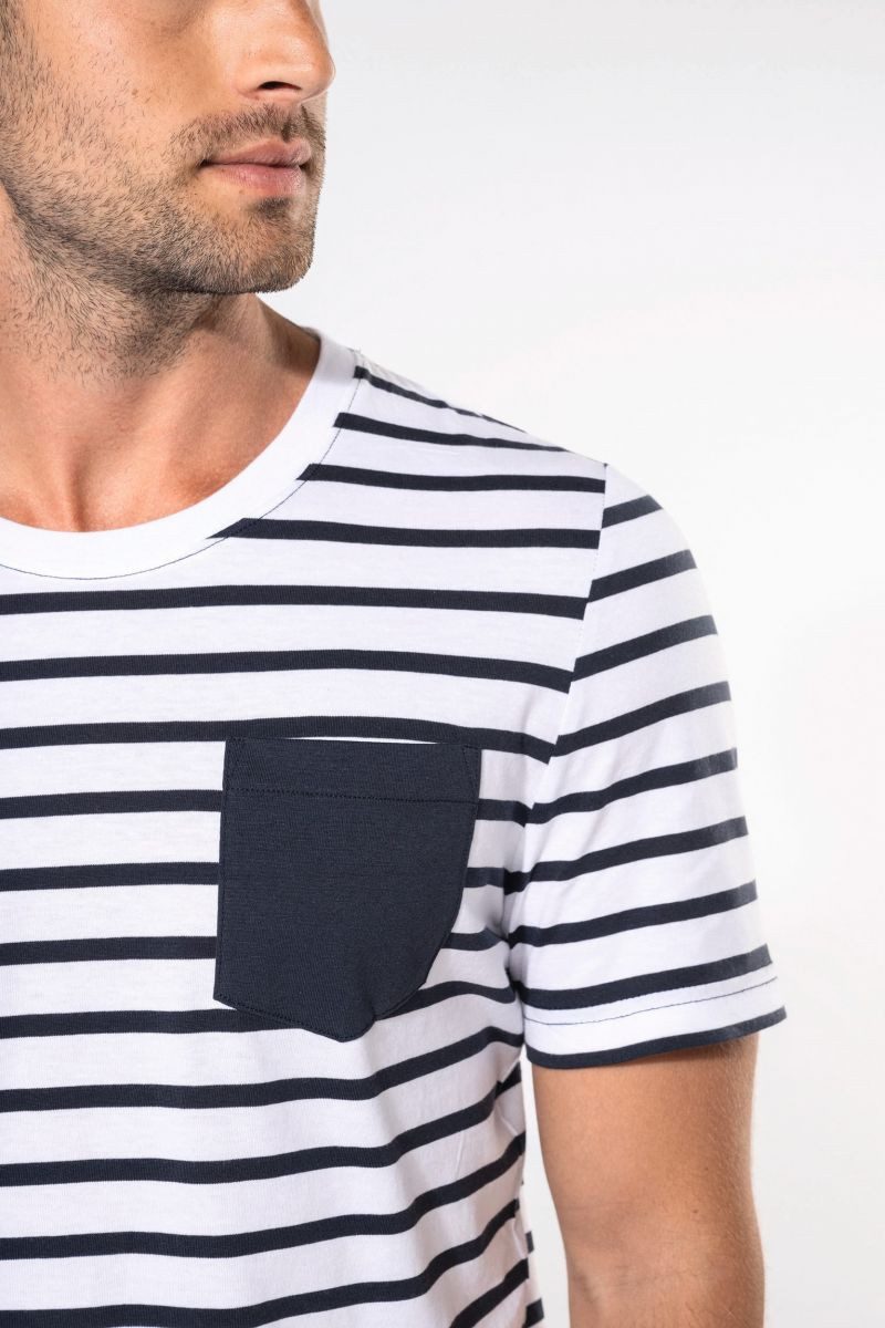 Kariban Rundhalsshirt Herren Gestreiftes Kurzarm-T-Shirt im Marine-Stil mit Tasche