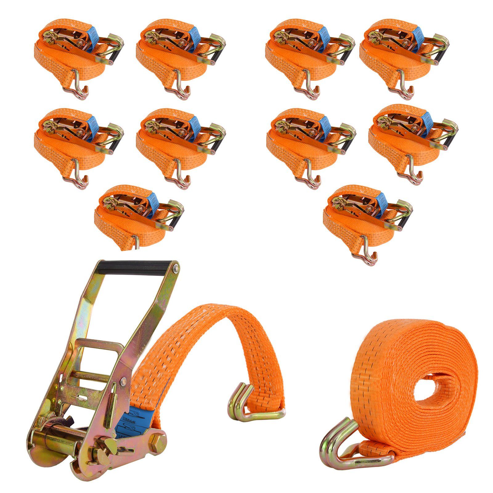 TRUTZHOLM Spanngurt 2-tlg Profi Ratschen Zurrgurt 6m 3t Orange Ladungssicherung TÜV/GS (Spar-Set, 10-St., Sicheres Befestigen) Mit Ratsche und Doppelhaken