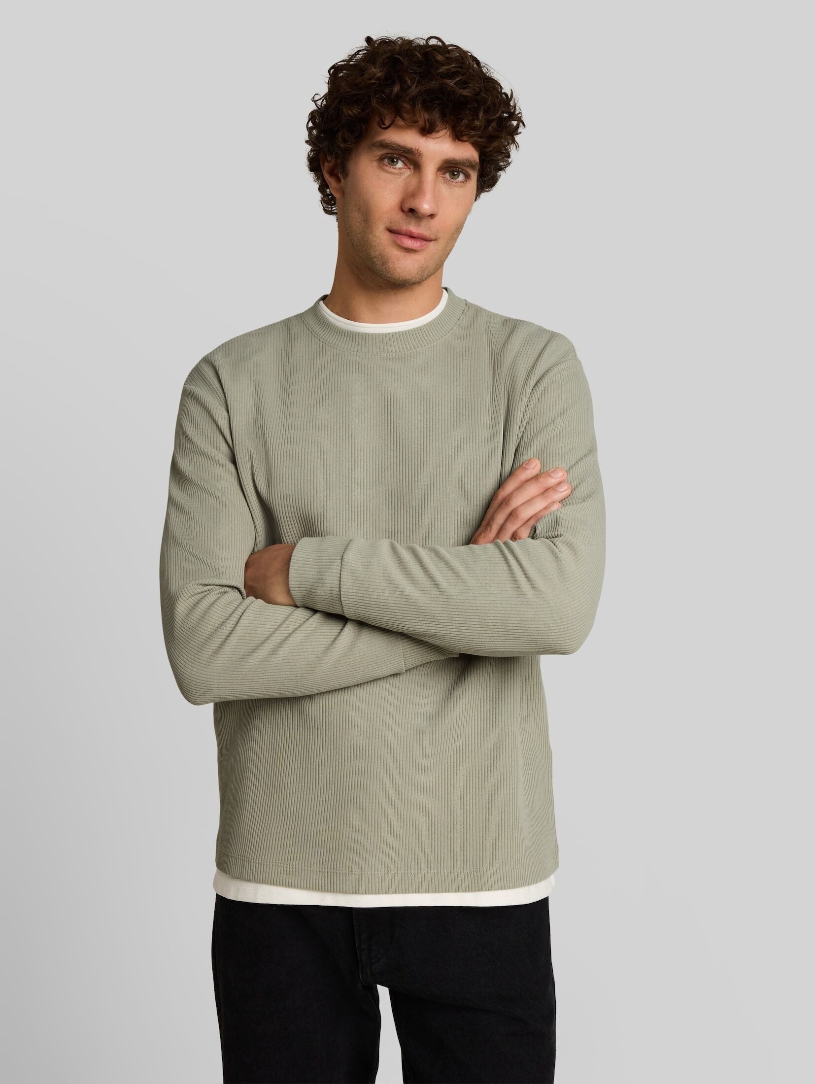 TOM TAILOR Denim Langarmshirt T-Shirt (im Einserpack) Relaxed Fit Langarmshirt mit Rippstruktur
