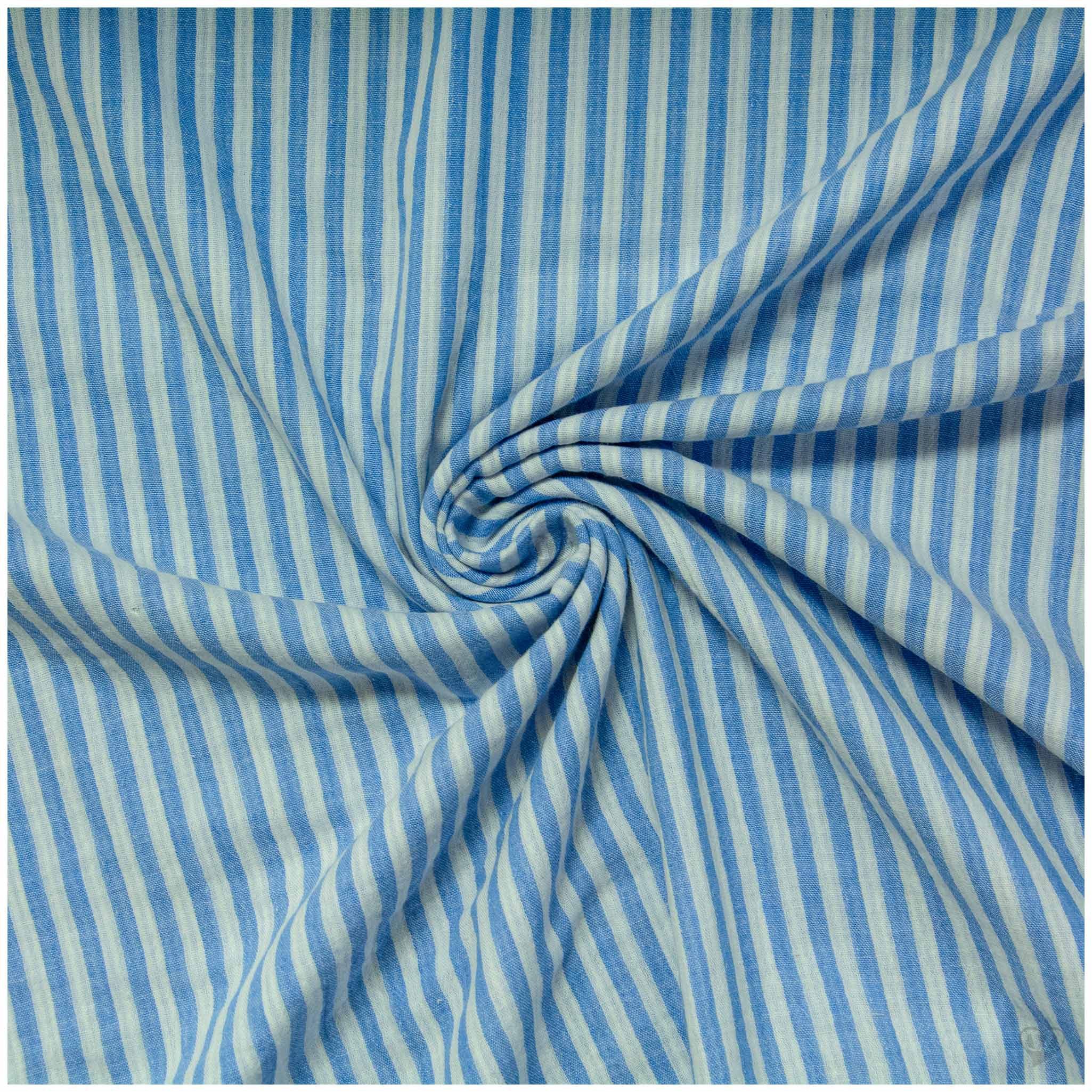 maDDma Stoff Musselin Stoff Streifen Double Gauze Baumwolle 1/2 Meterware 125 cm, blau-weiß