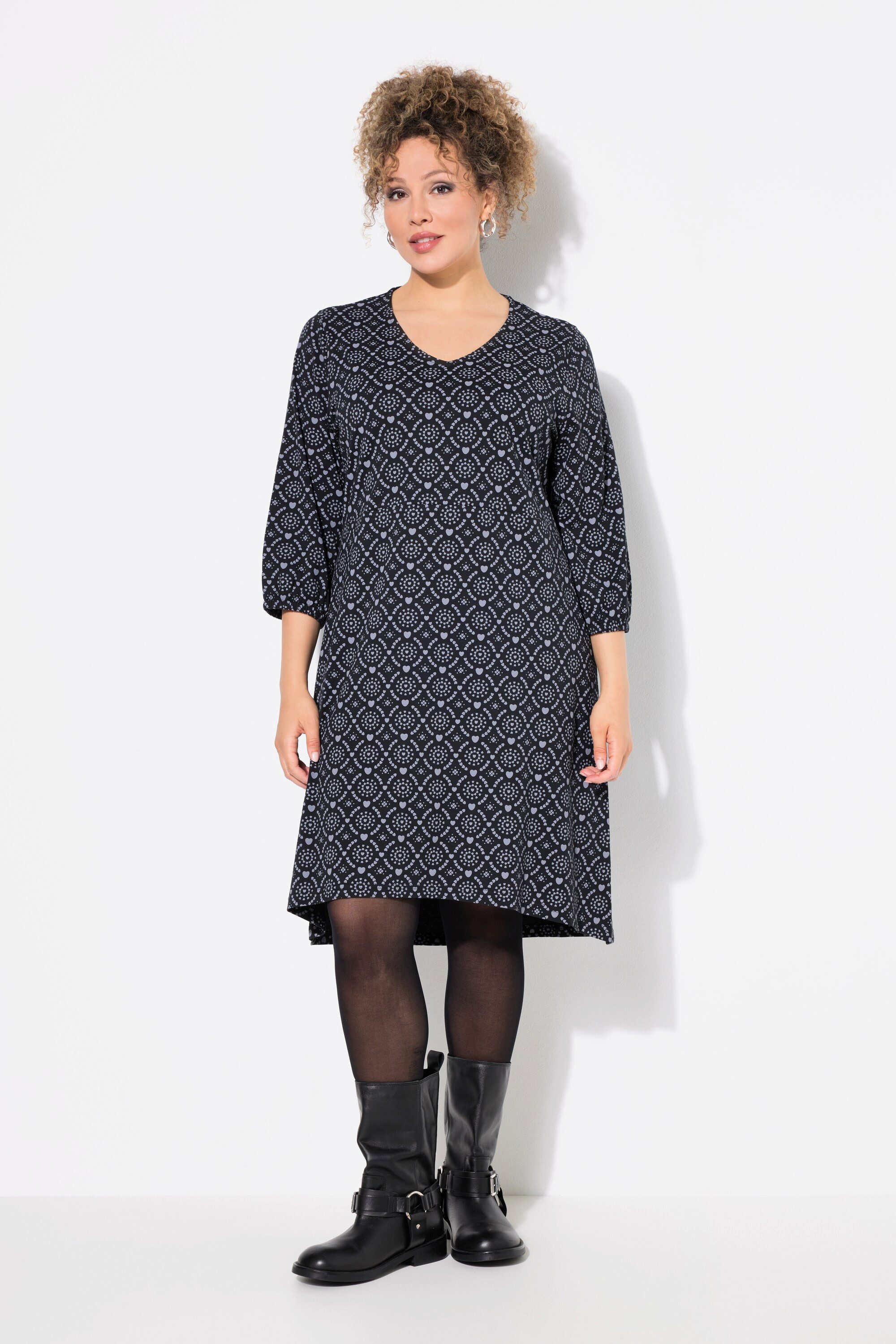 Ulla Popken Jerseykleid Jerseykleid A-Linie V-Ausschnitt günstig online kaufen