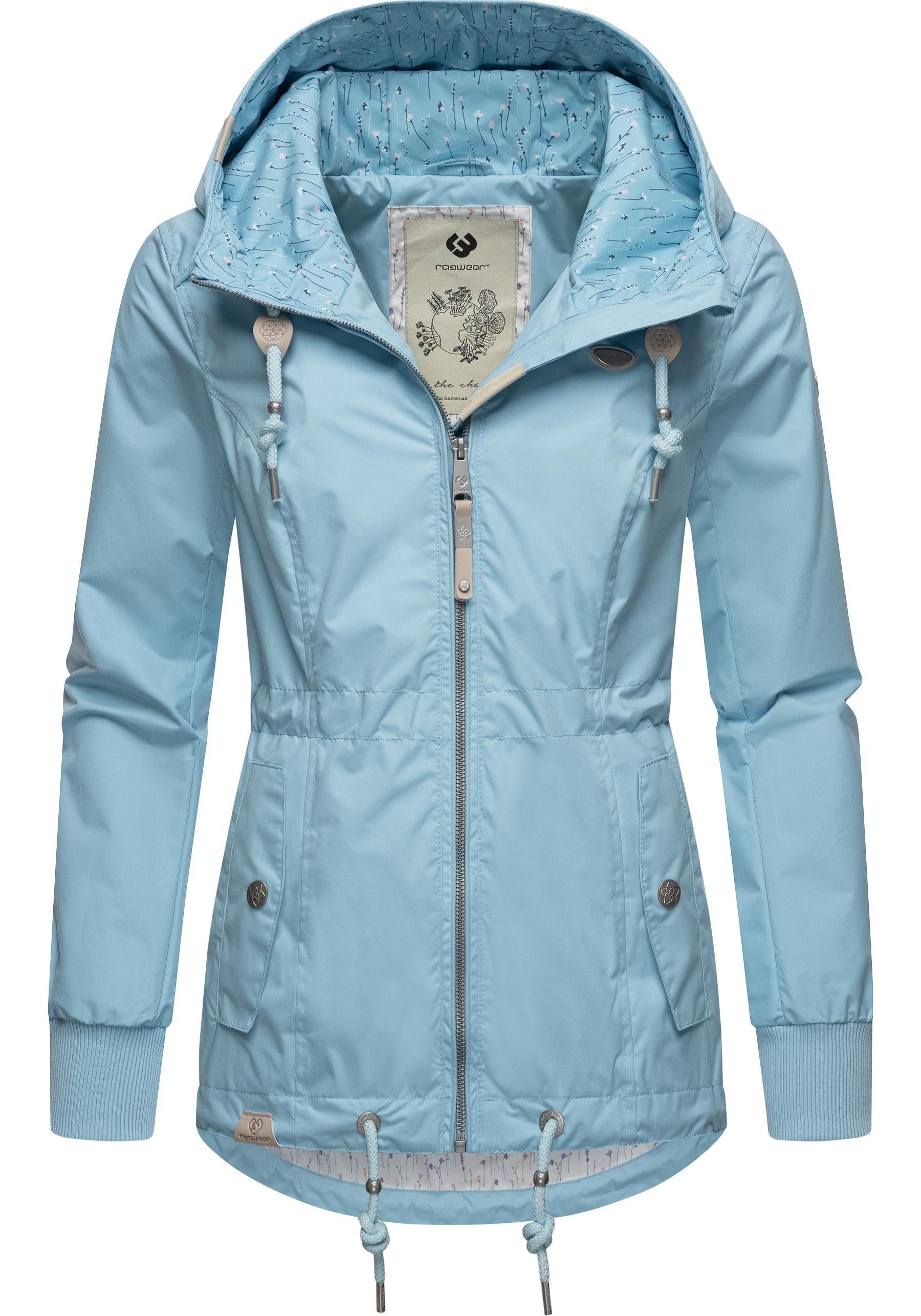 Ragwear Outdoorjacke Danka stylische Übergangsjacke mit großer Kapuze pastellblau