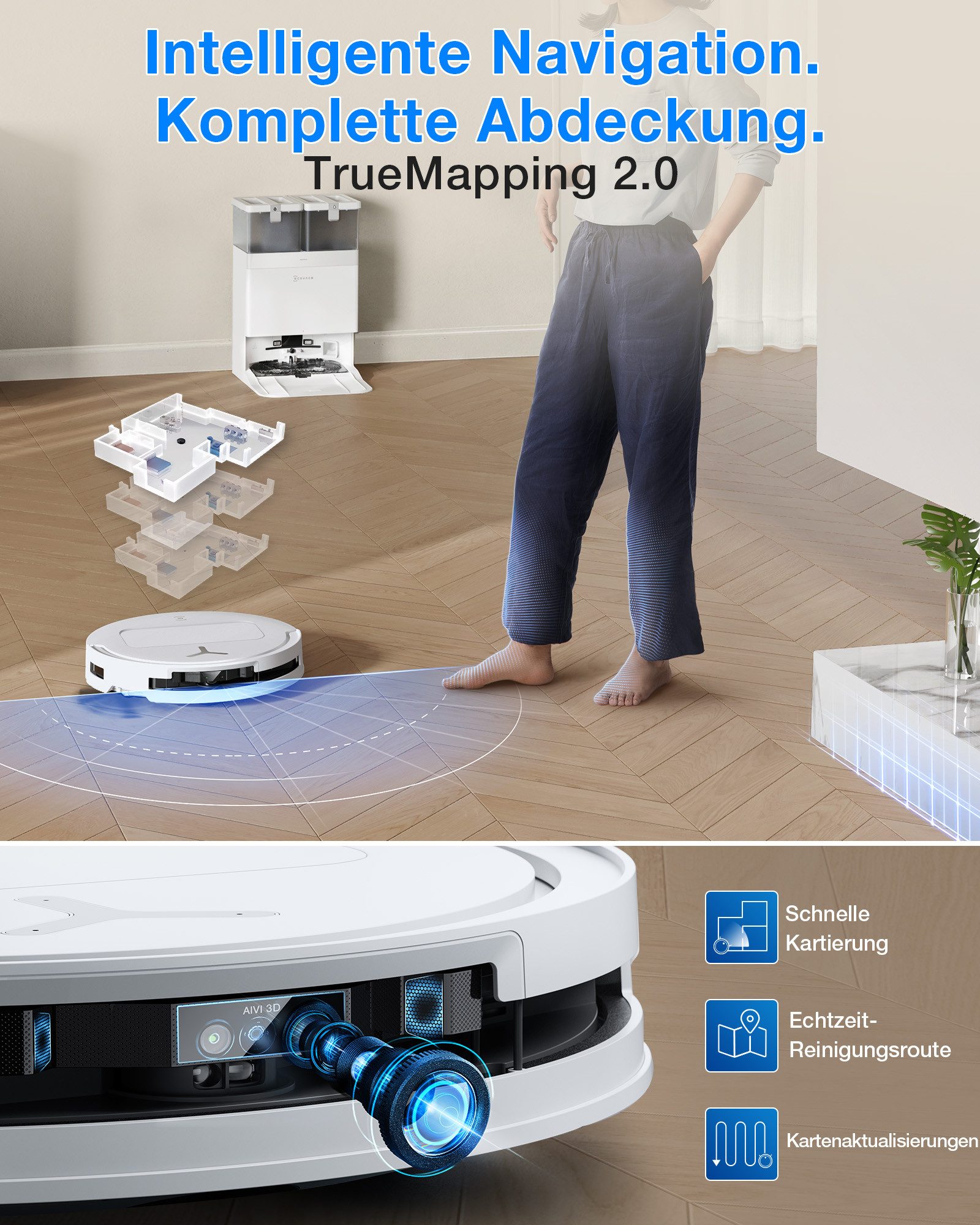 ECOVACS Saugroboter DEEBOT T50 PRO OMNI Gen3, 75 W, mit Beutel, Reinigung des Mopps bei 75°C, Heißlufttrocknung, 81 mm, AIVI 3D 3.0