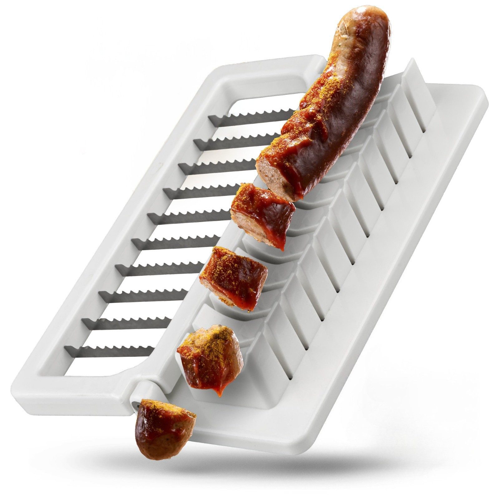 wohnTRAUM24 Wurstschneider Currywurstschneider Wurst- und Bratwurstschneider für den Hausgebrauch, Manuell, Spühlmaschinenfest, Ultra-Scharfe Edelstahlklingen