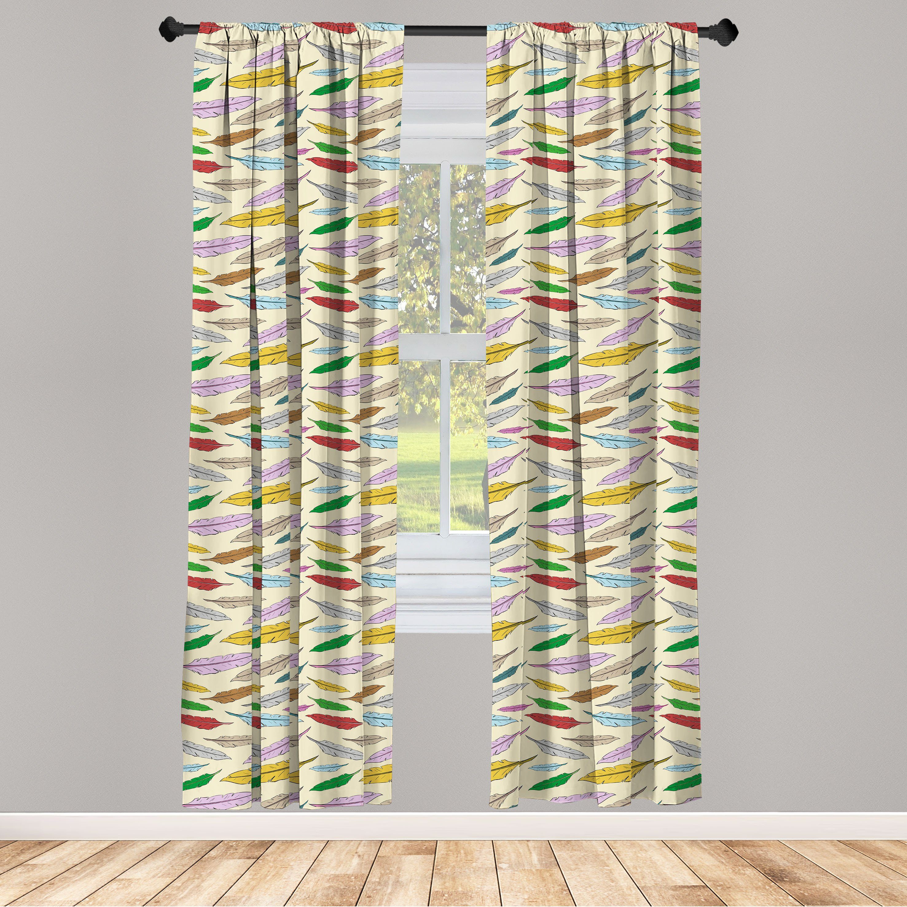 Gardine Vorhang für Retro Muster Abakuhaus, Microfaser, Wohnzimmer Schlafzimmer Federn Bohemian Dekor