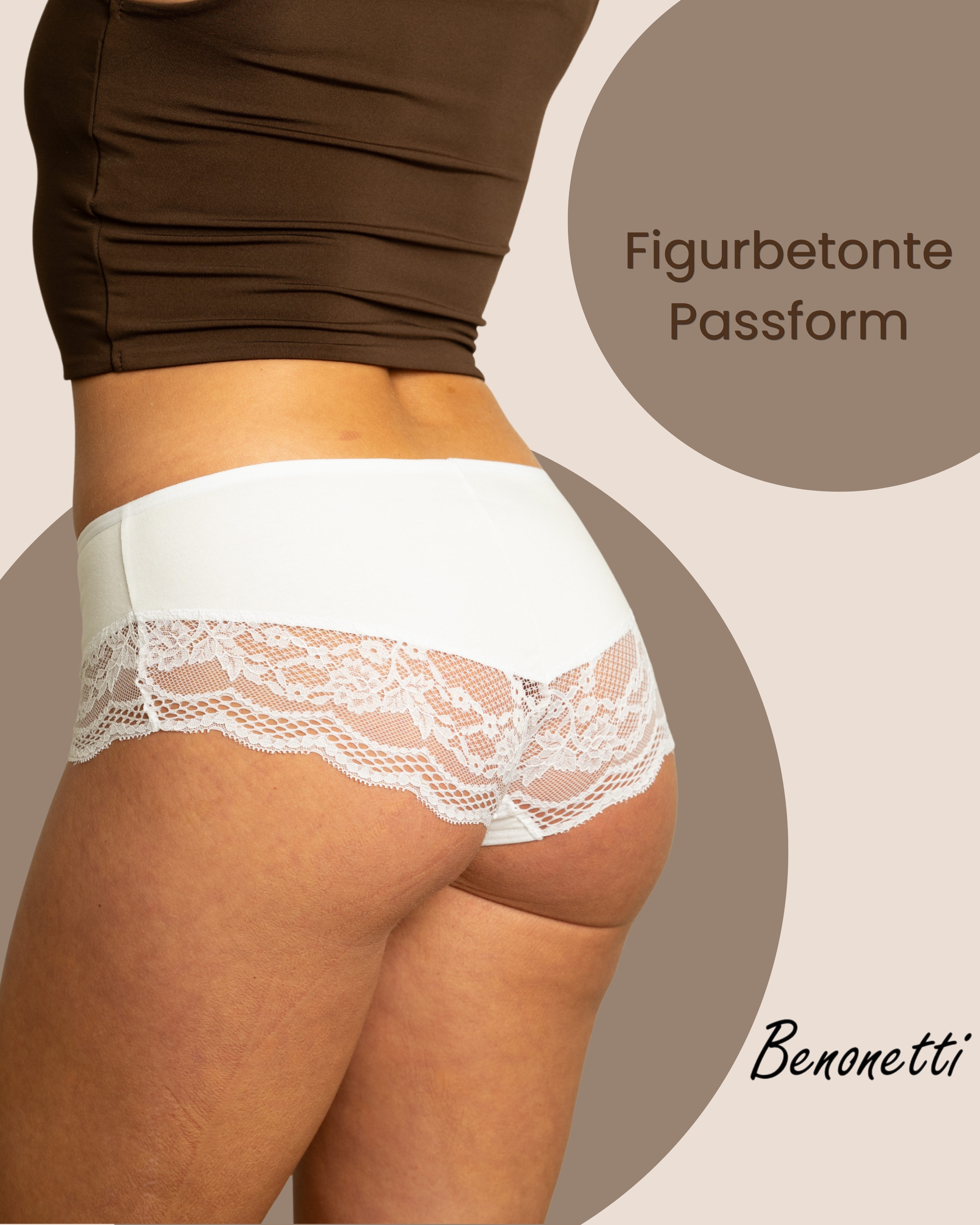 Benonetti Hipster Damen 3er Pack aus Baumwolle mit nahtloser Spitze (3er Set, 3er-Pack) Besondere Spitzen am Beinabschnitt