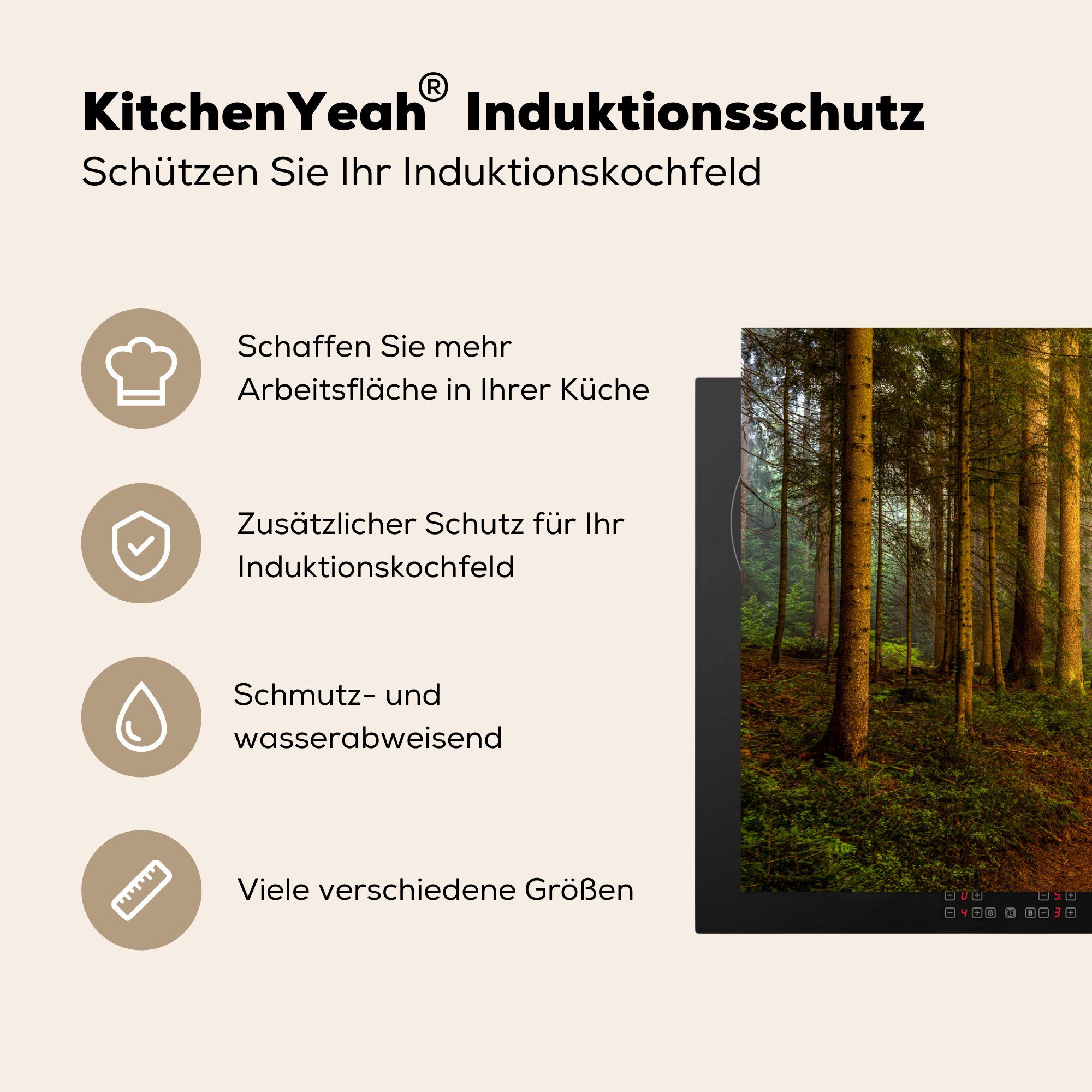 Ceranfeldabdeckung, 81x52 Vinyl, cm, MuchoWow Herdblende-/Abdeckplatte küche Laub, (1 Landschaft - Natur tlg), Arbeitsplatte Bäume - - - für Wald