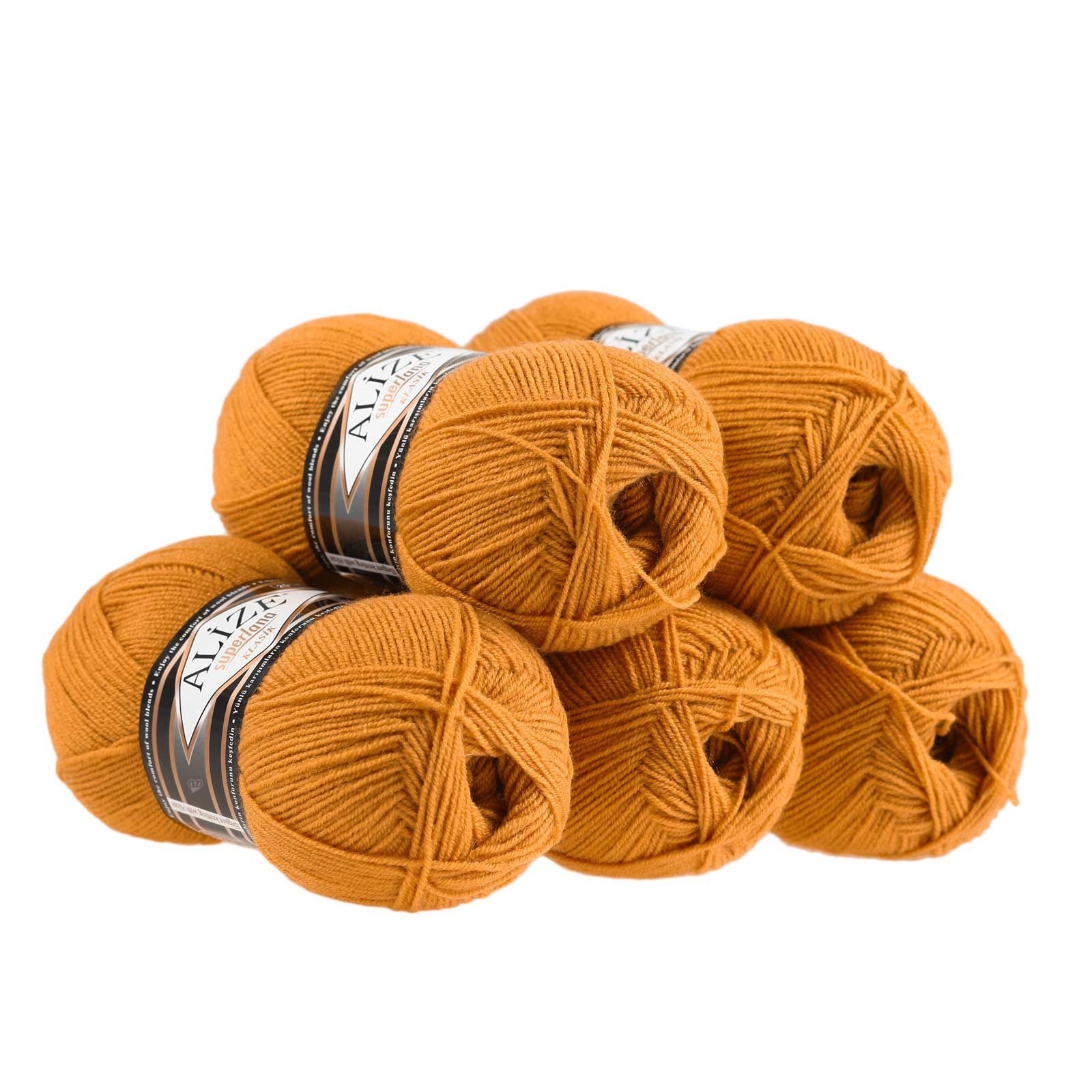 Alize Alize Superlana Klasik uni 5 x 100g Strickgarn Strickwolle 25% Wolle Häkelwolle, 1400 m (Sparpaket), 02 hellorange