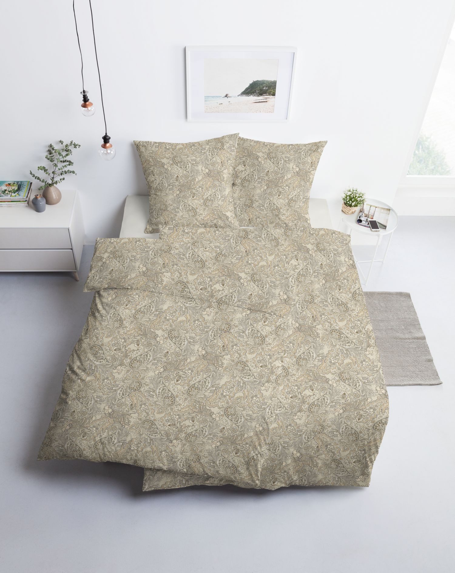 Estella Bettwäsche Estella Mako Jersey Bettwäsche 155x220 Paisley sand beige 6171-180, Mako-Jersey, 2 teilig, für Sommer und Winter