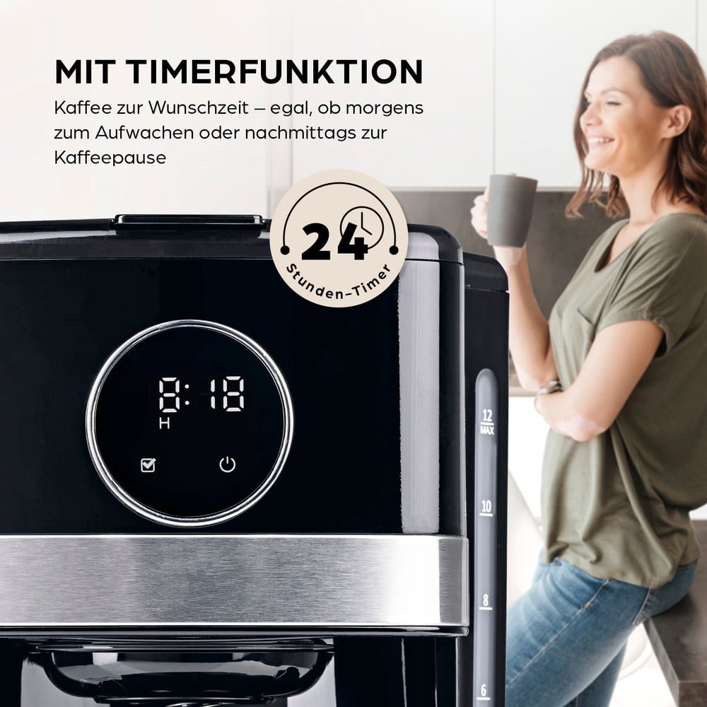 Barista Filterkaffeemaschine Filterkaffeemaschine Touch, 12 Tassen - Touchscreen, Timer - Aromastärke wählbar, 24h Timer & Permanentfilter, Für 8 Tassen Kaffee