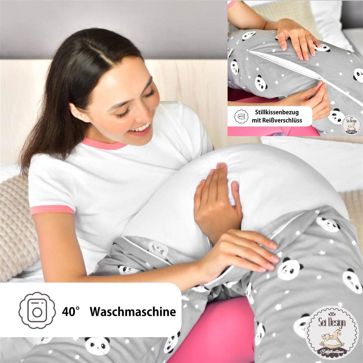SEI Design Stillkissen Seitenschläferkissen Kuschelnest Baumwolle Babynestchen Bezug 100% mit Schwangerschaftskissen Bezug, XXL
