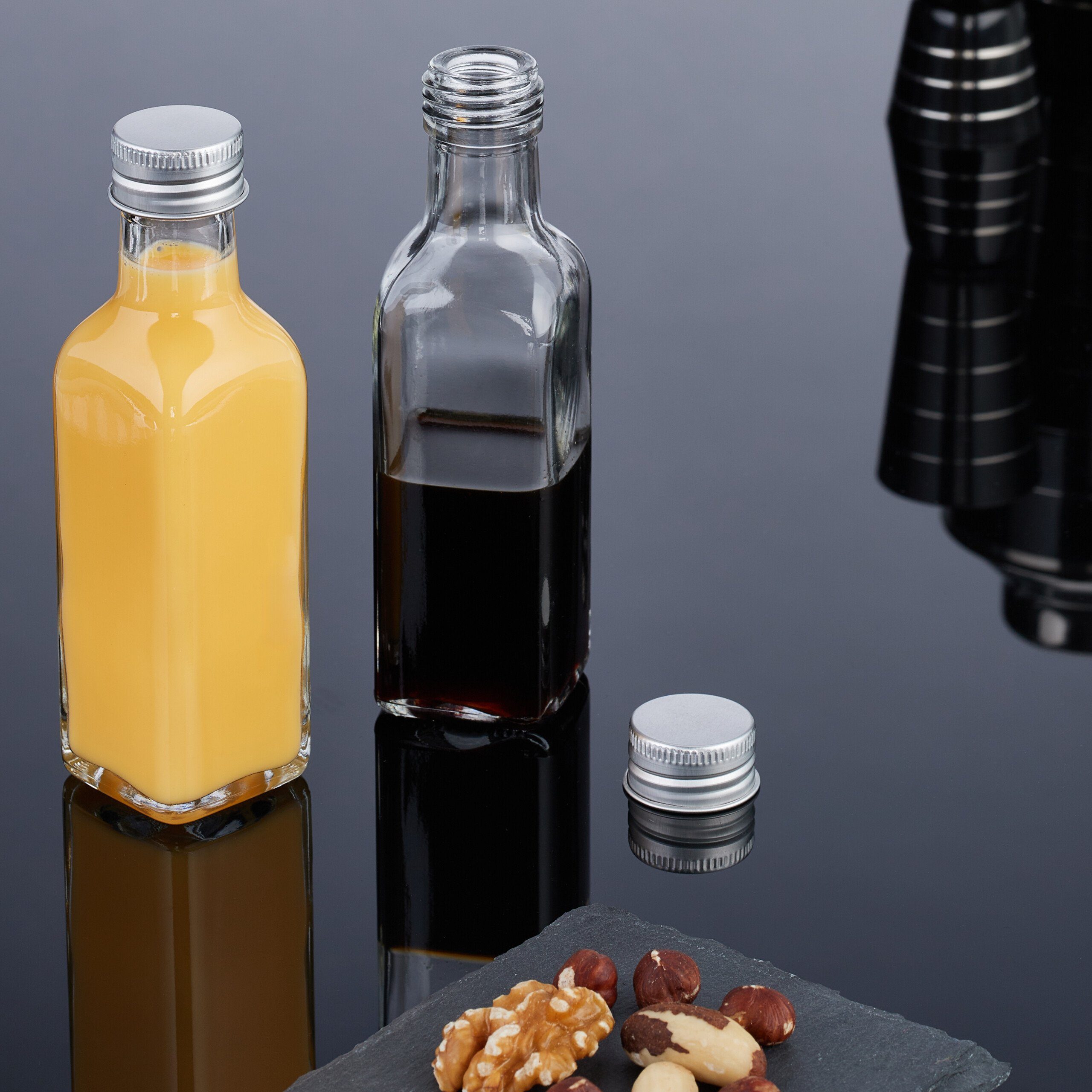relaxdays Vorratsglas Kleine Flaschen im Set 100 ml, Glas, (16-tlg., 16er Set), 16er Pack – Bild 3 von 5