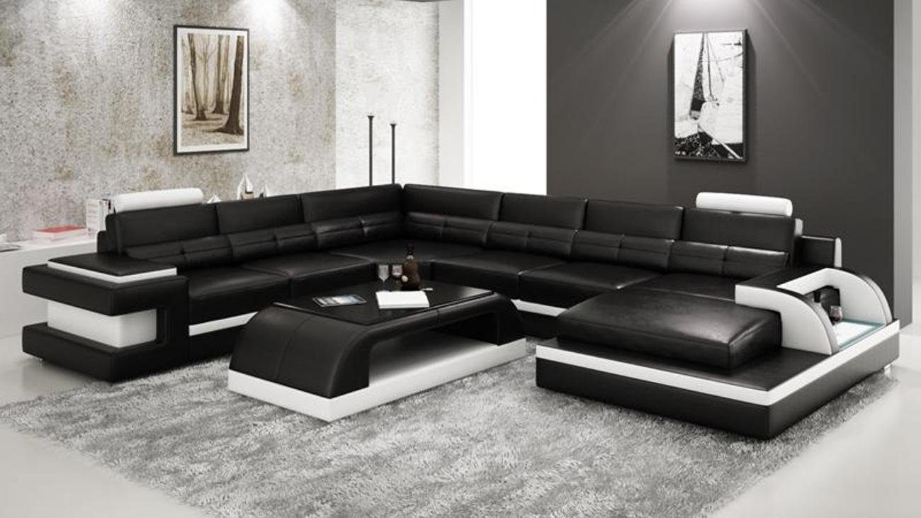 LED Polster Wohnlandschaft JVmoebel Schwarz/Weiß Garnitur Couch Ecksofa, Ecksofa Sofa