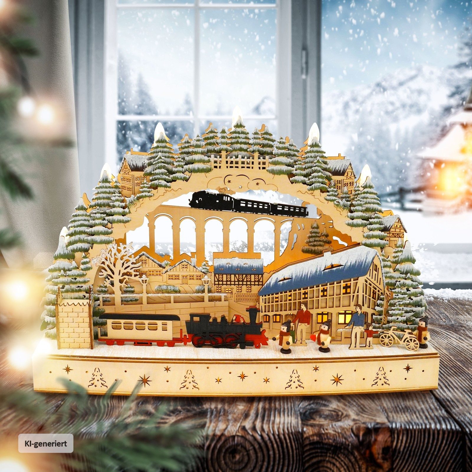 HTI-Living Schwibbogen LED Schwibbogen Eisenbahn Viadukt (1-tlg), Lichterbogen Weihnachtsdeko batteriebetrieben