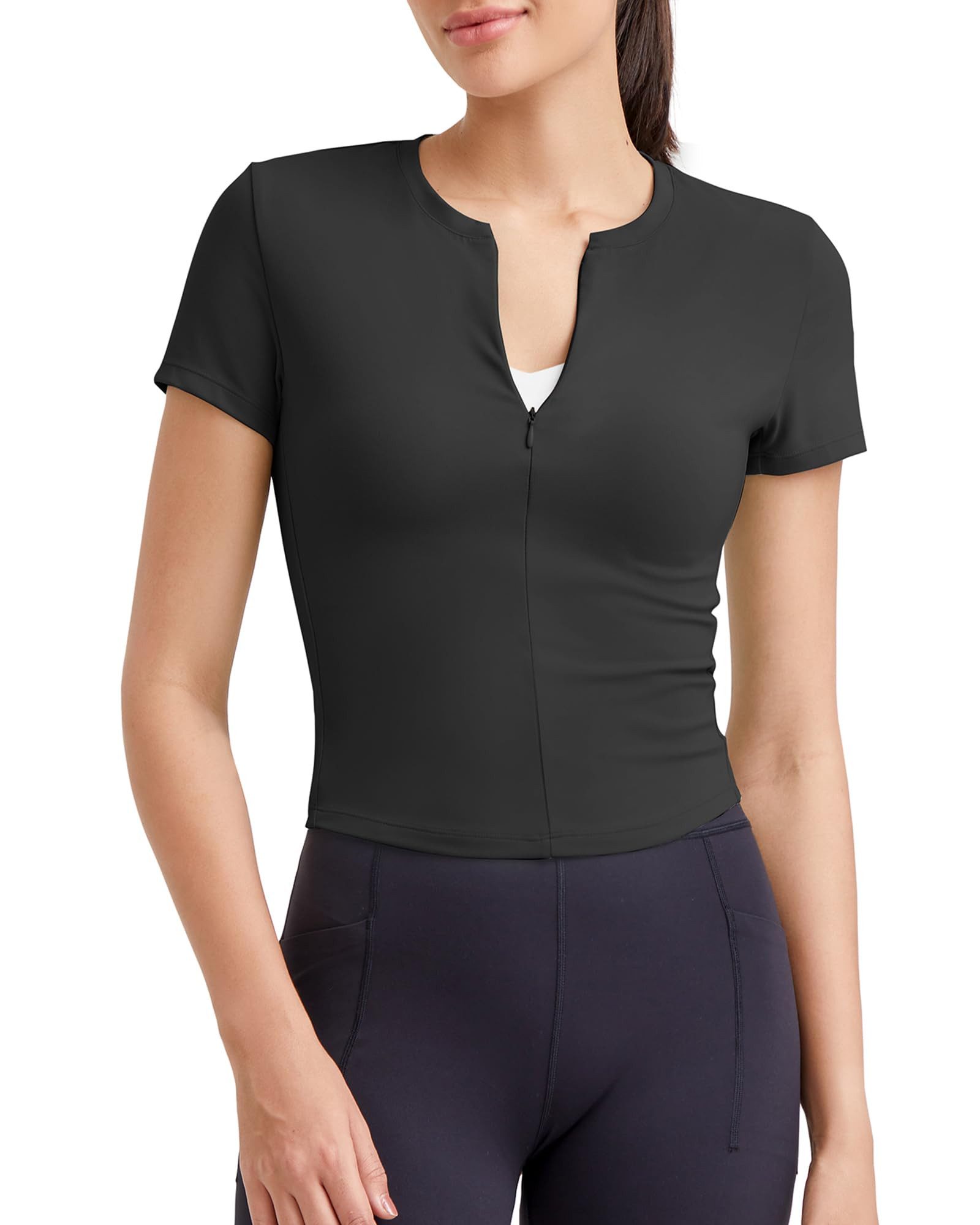 G4Free T-Shirt Damen Workouttops Sportshirts kurzärmelig halber Reißverschl günstig online kaufen