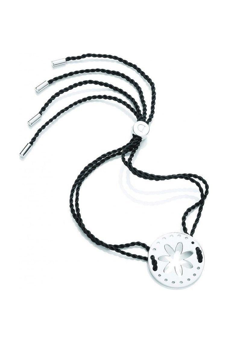 Daisy London Collier Riviera Disc Cord Silver, aus 925er Sterling-Silber und Textil, Silber und Schwarz