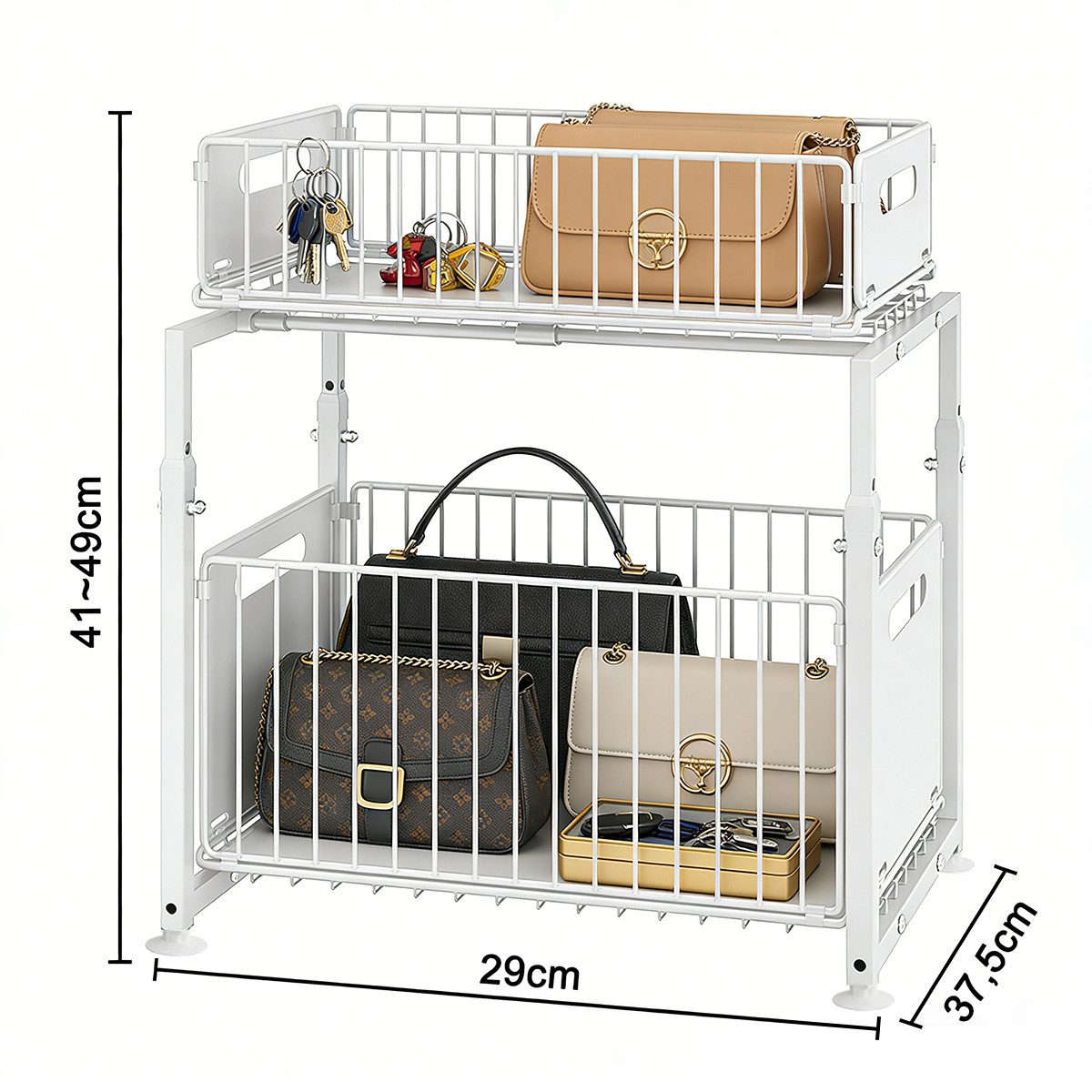 PFCTART Küchenorganizer-Set Metall Organizer für Küchenschrank – 2 Ebenen, Unterspüle, (Set, 1-tlg., Für Küche/Bad, Schwarz – Ohne Bohren montierbar), Höhenvers – Bild 4 von 5