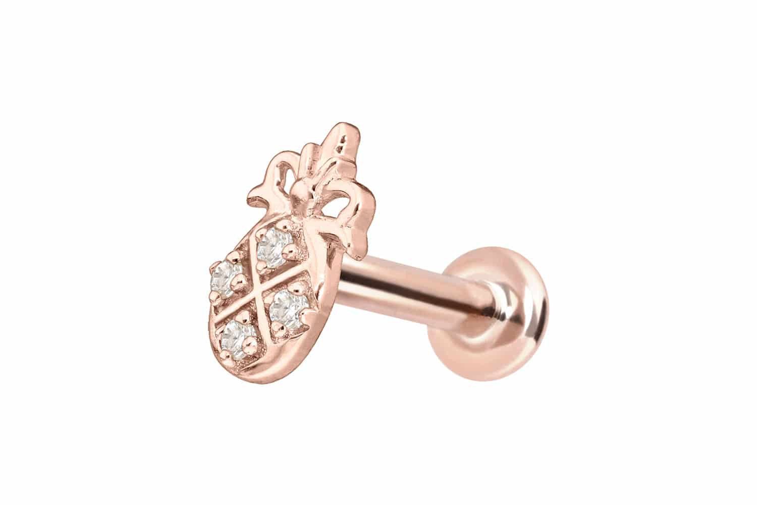Piercing-Set 14 Karat Gold Labret mit Push Fit MOISSANIT-ANANAS