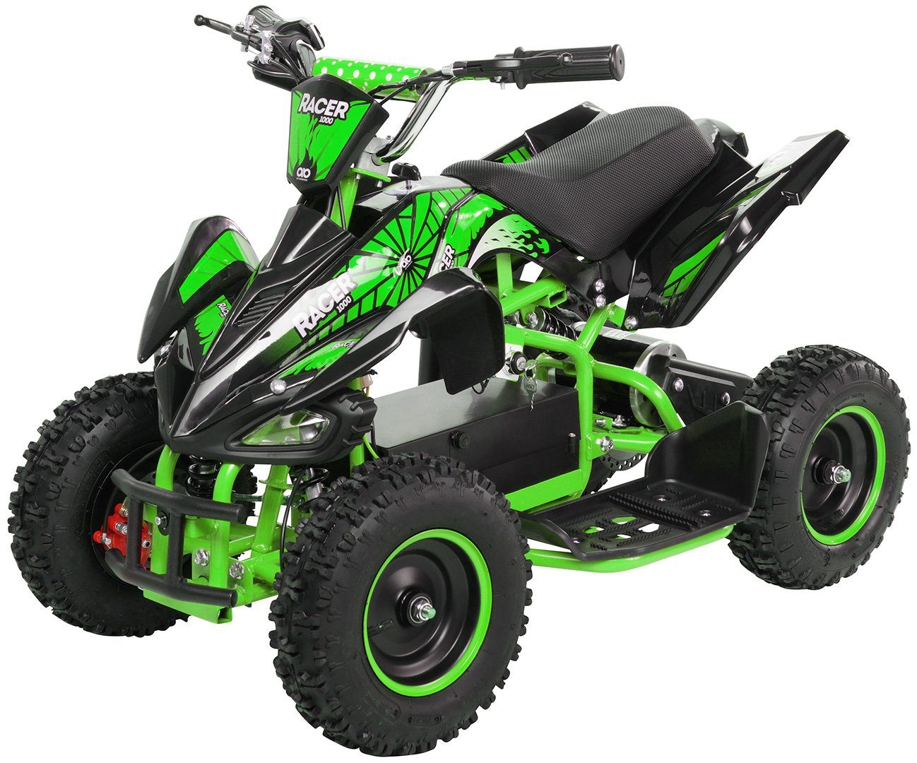 Actionbikes Motors Elektro-Kinderquad Mini Kinder Elektroquad Racer 1000 W 36 V, Belastbarkeit 45 kg, (1-tlg), bis 50 kg - Scheibenbremsen - Safety Touch System Fußschalter