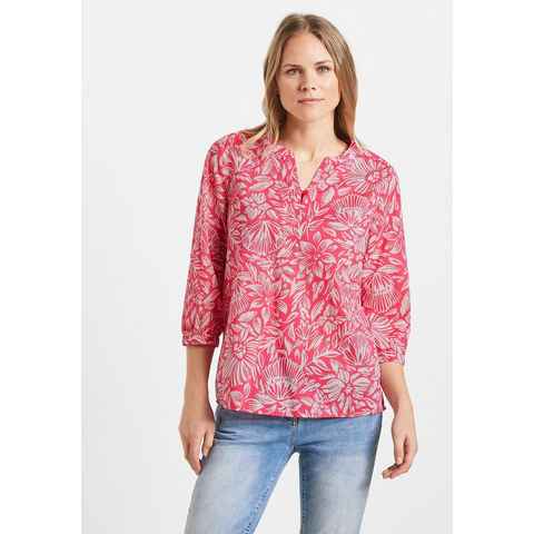 Cecil Klassische Bluse Cecil leichte Print Baumwollbluse in Strawberry Re (1-tlg) Nicht Vorhanden