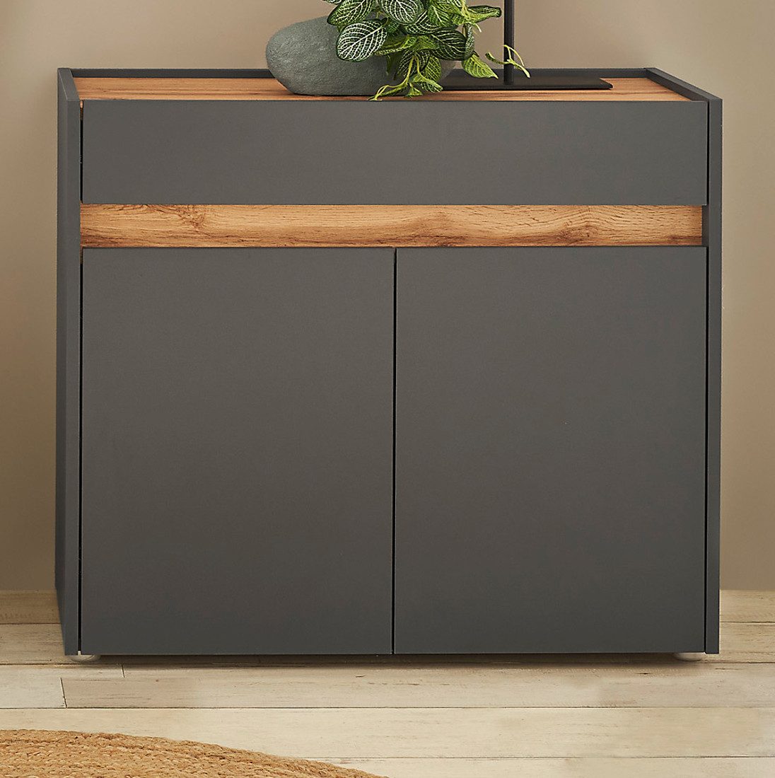Furn.Design Schuhkommode Center (Kommode in grau mit Wotan Eiche, 80 x 70 cm), viel Stauraum