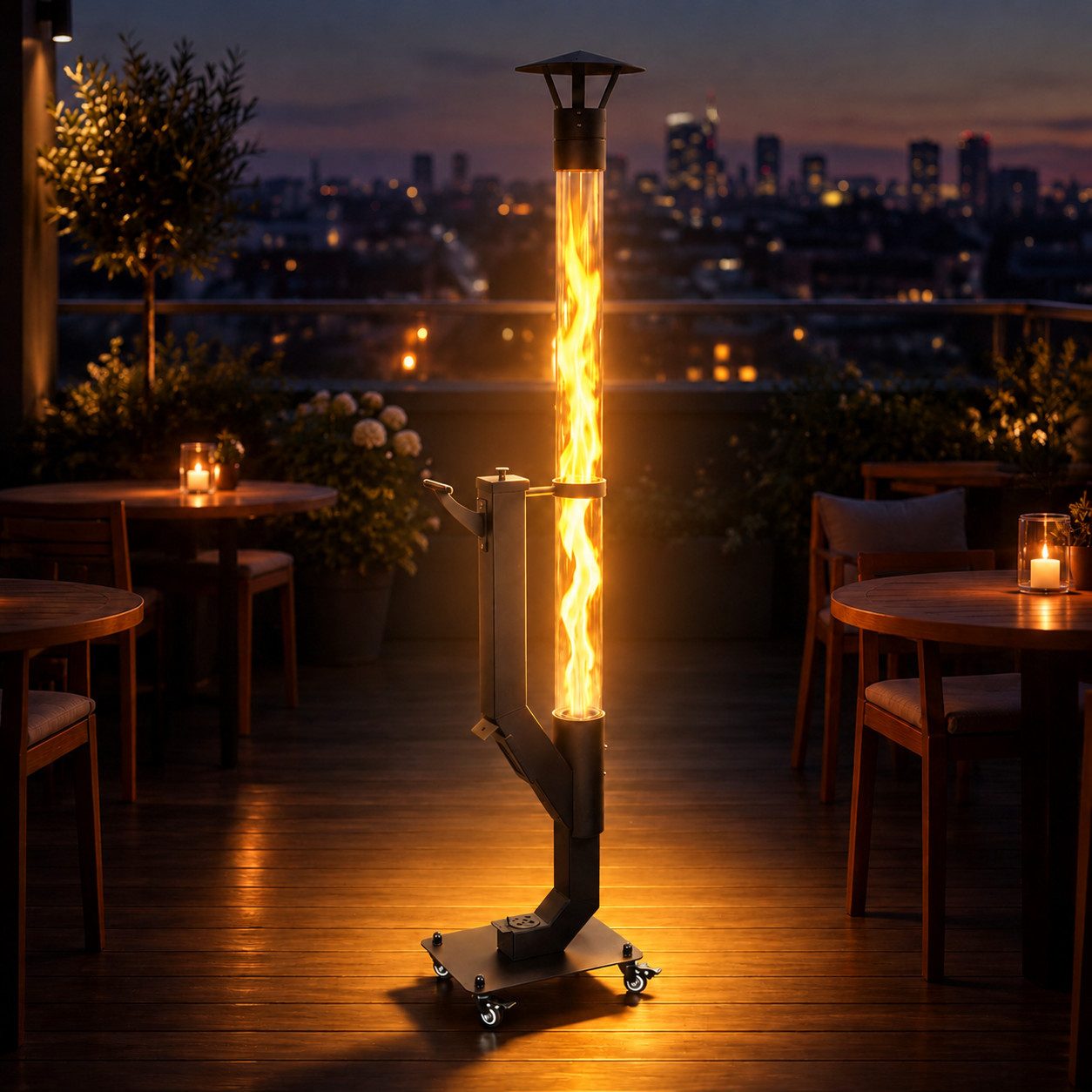 Ledklang Heizstrahler Pelletfackel Glasrohr,167CM,Outdoor Terrassenheizer,Stand, 6000 W, Terrassenfeuer Reinigungsbürste Feuersäule für Garten Brenndauer 2H