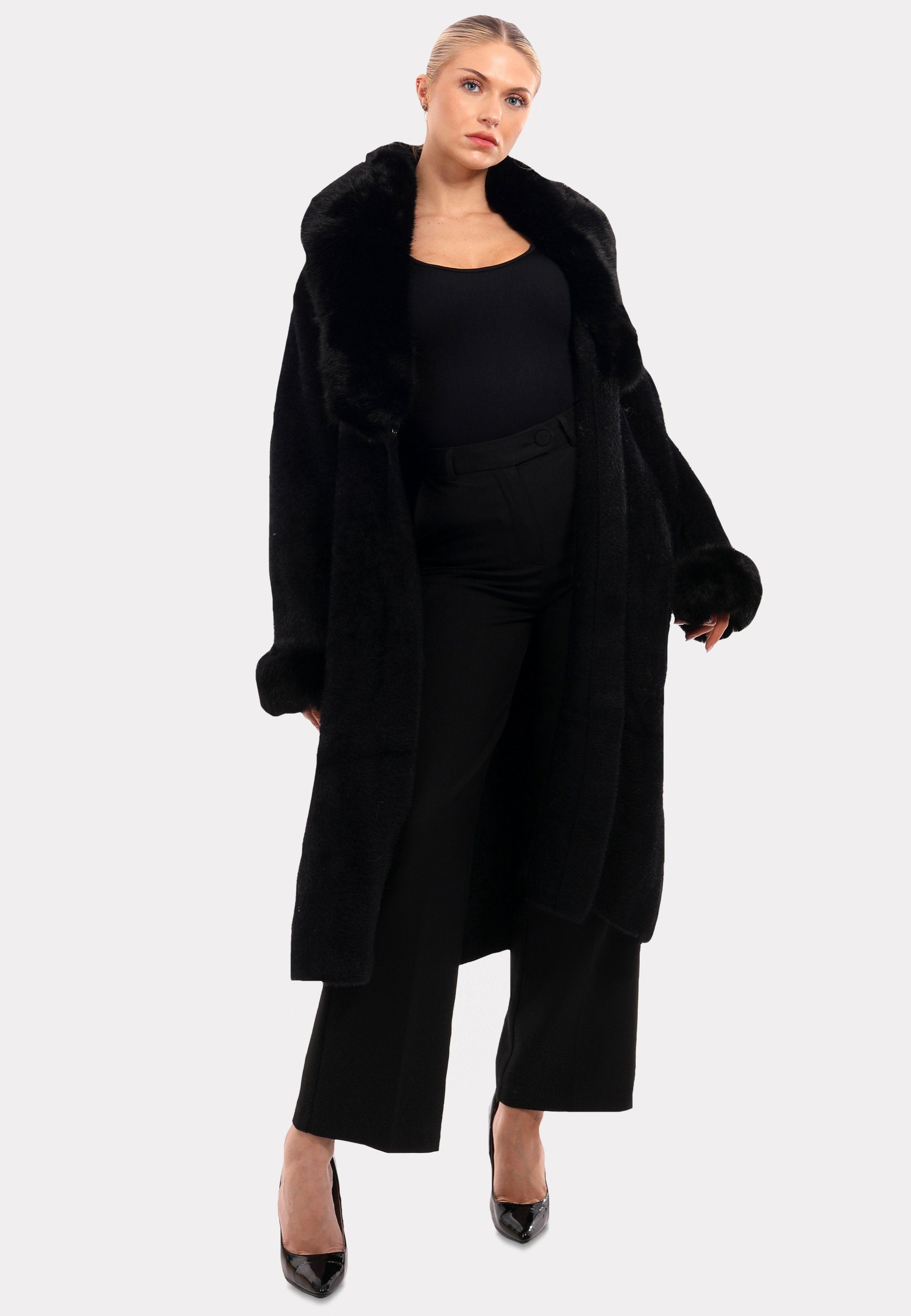 YC Fashion & Style Poncho "Exquisiter Mantel mit luxuriösem Kunstpelz-Details" schwarz