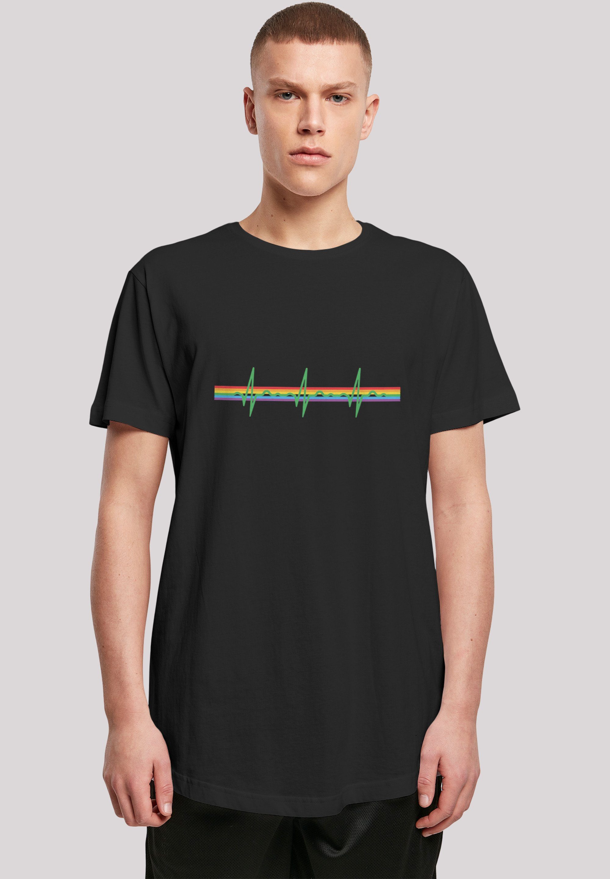 Herren Shirts F4NT4STIC T-Shirt Long Cut T-Shirt Pink Floyd Prism Heartbeat Rainbow Regenbogen