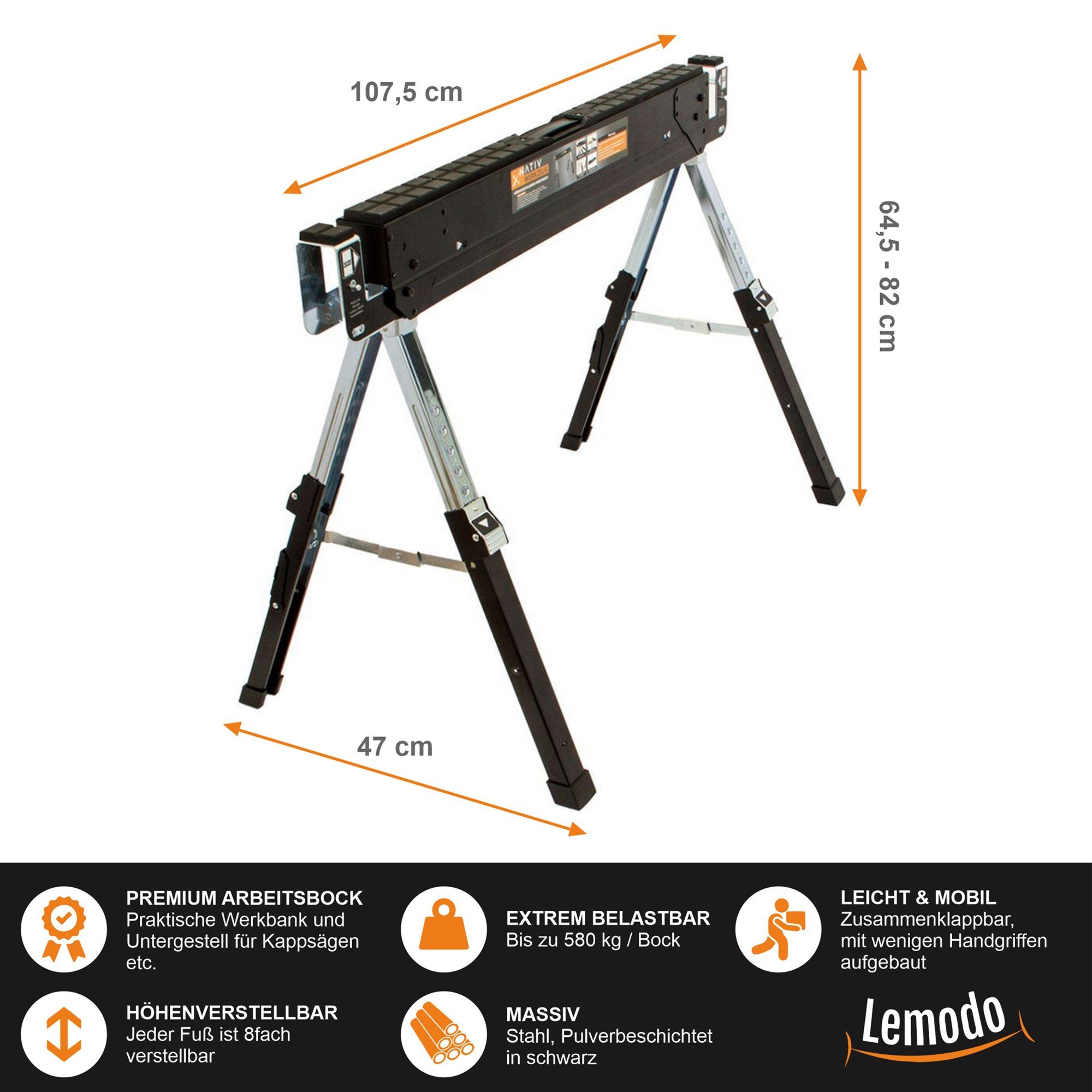 Lemodo Unterstellbock Premium Arbeitsbock, höhenverstellbar Füße höhenverstellbar klappbar, einzeln und (1-St)