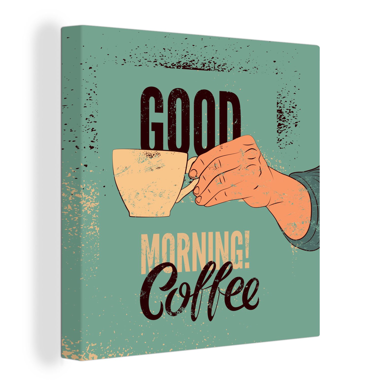 OneMillionCanvasses® Leinwandbild Kaffee - Zitate - Retro - Guten Morgen! Kaffee - Zitate, (1 St), Leinwand Bilder für Wohnzimmer Schlafzimmer