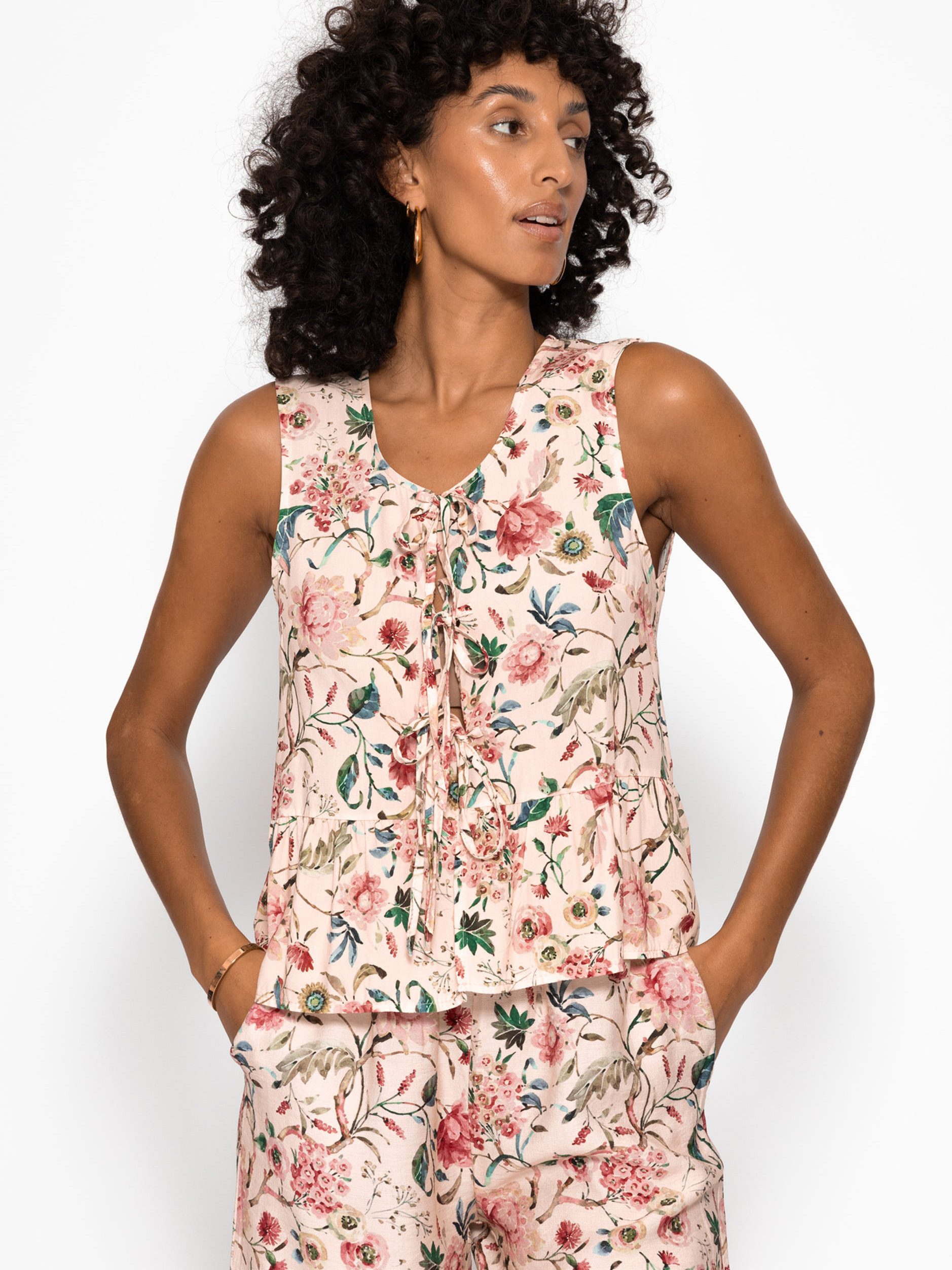 T-Shirt Ärmelloses Top Damen mit Bindebändern und Print