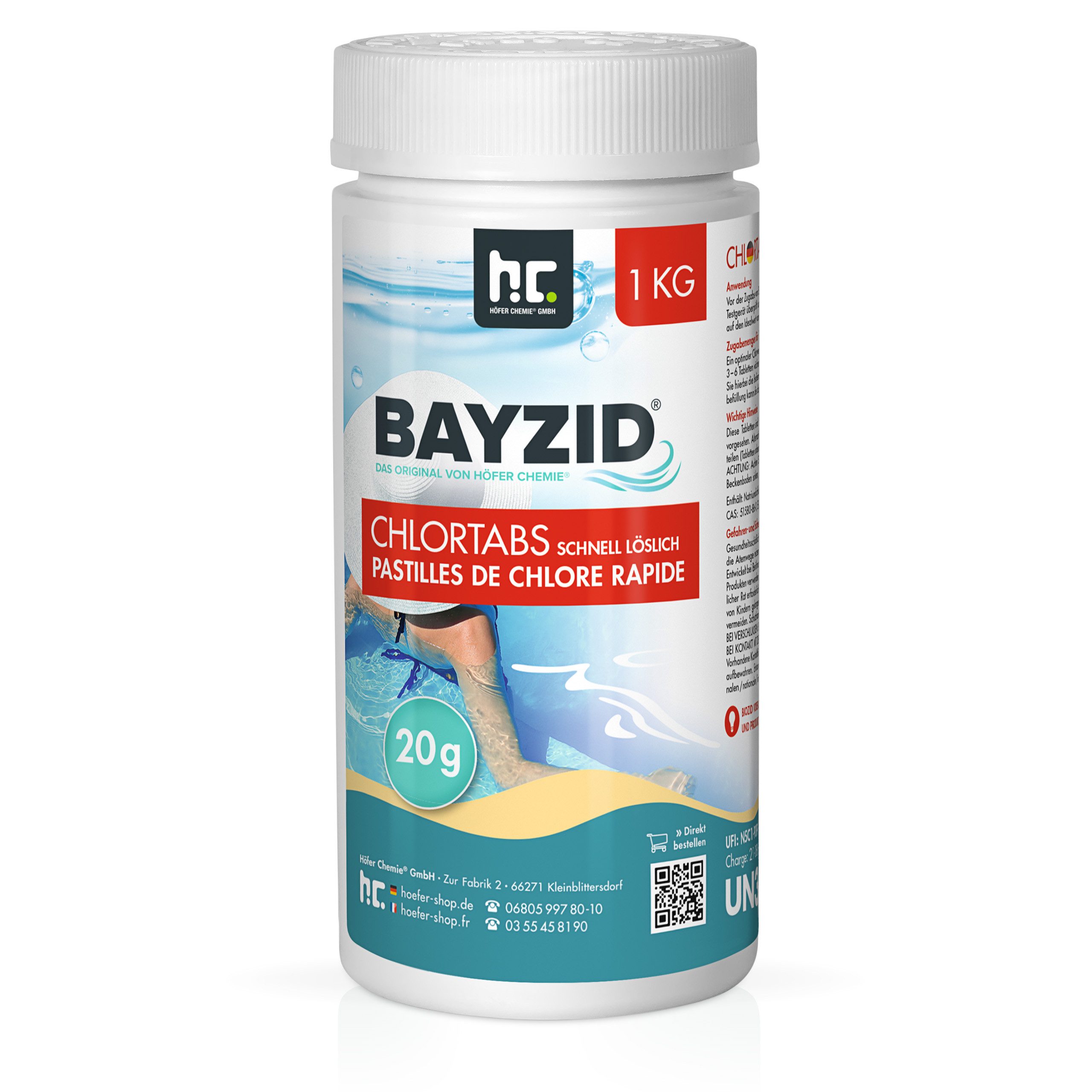 Höfer Chemie GmbH Chlortabletten 1 kg BAYZID® Chlortabs 20g schnell löslich, Schnelle Desinfektion für klares Poolwasser