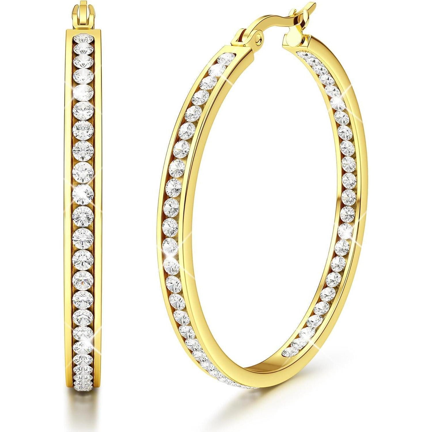 LuxusKollektion Paar Creolen Creolen Edelstahl Damen Hypoallergen AAA Zirkonia Gold 40.0 Millimeter