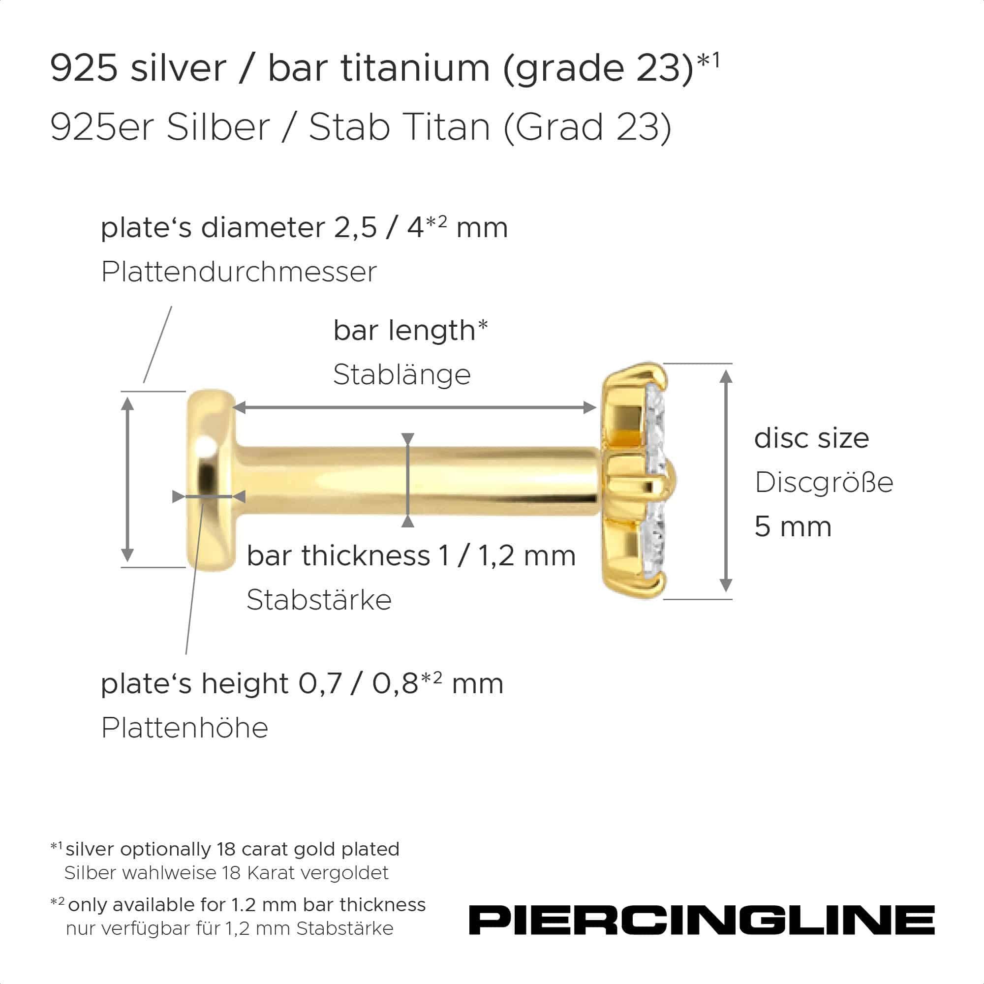 PIERCINGLINE Piercing-Set Titan Labret mit Innengewinde + 925er Silber Aufsatz MOISSANIT-BLUME (Labrets, 1-tlg)