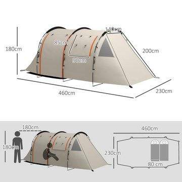 Outsunny Tunnelzelt wasserdicht Gruppenzelt mit 2 Räumen, Seitenfenster, Tragetasche, Personen: 5 (Campingzelt, 1 tlg., Familienzelt), für Campingplatz, Khaki