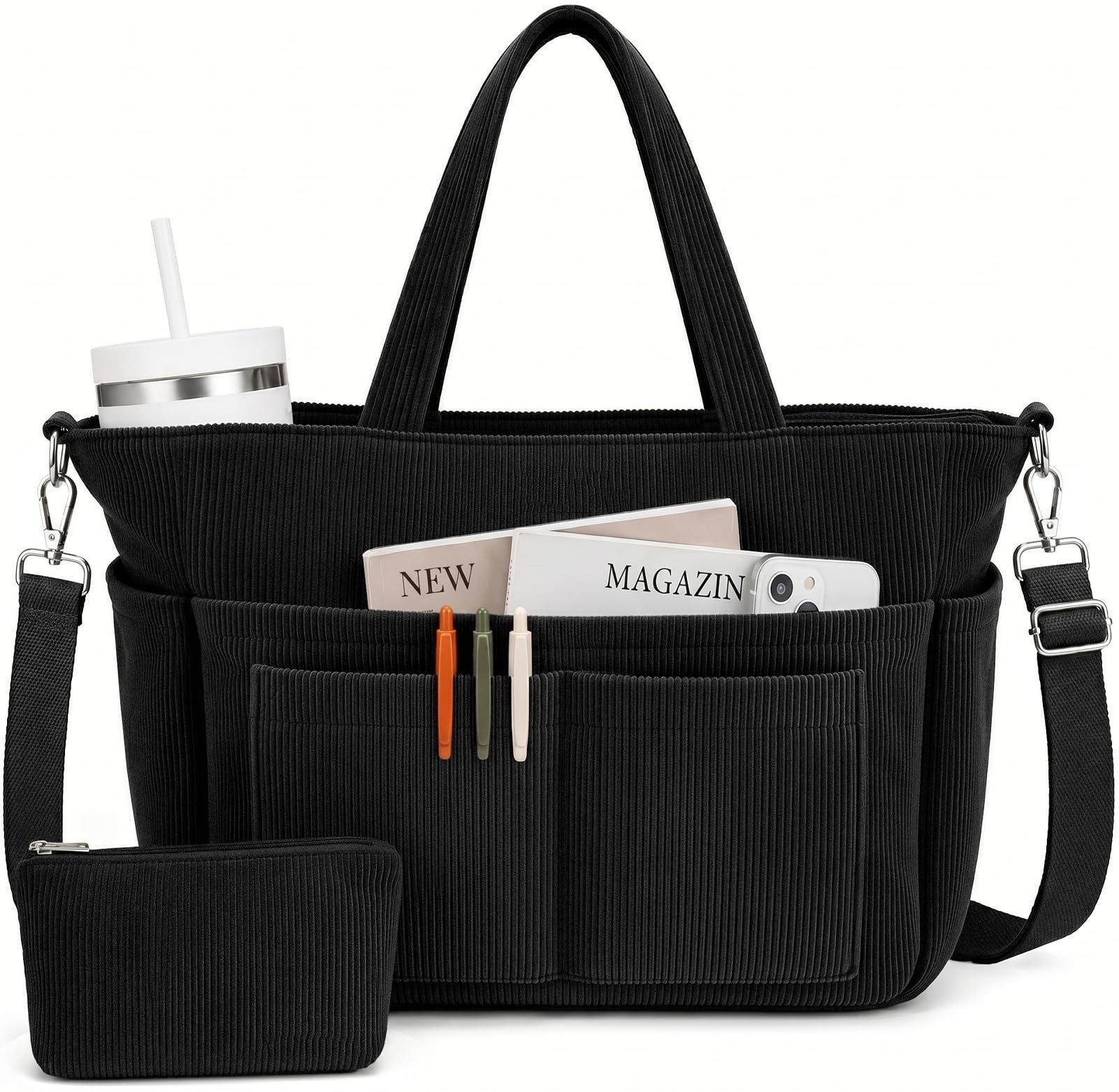 nsihing Schultertasche Cord Tasche Damen,Shopper Tasche Damen Groß mit Laptopfach, und 14 Taschen,Arbeitstasche Damen, Tote Bag Damen & Handtasche Damen