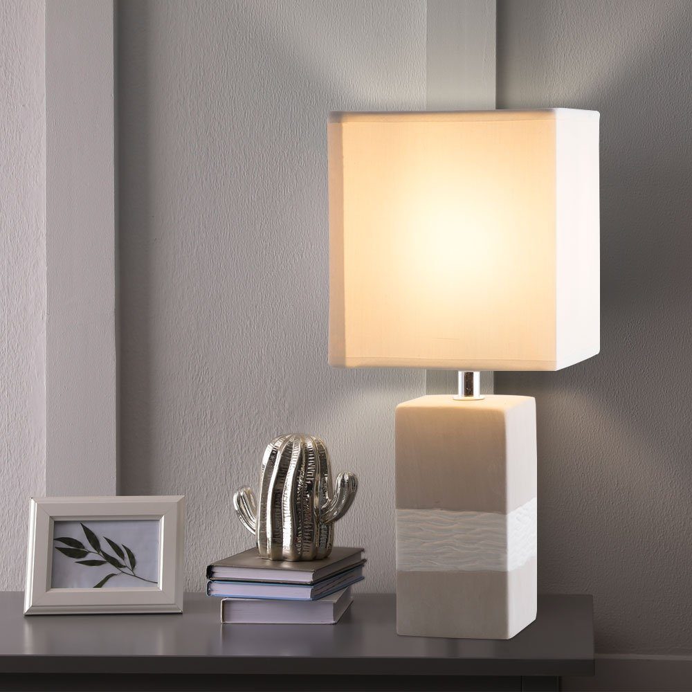 Keramik Leuchtmittel Tischleuchte weiß Tischleuchte, LED nicht Tischlampe Wohnzimmer etc-shop Nachttischlampe grau inklusive,