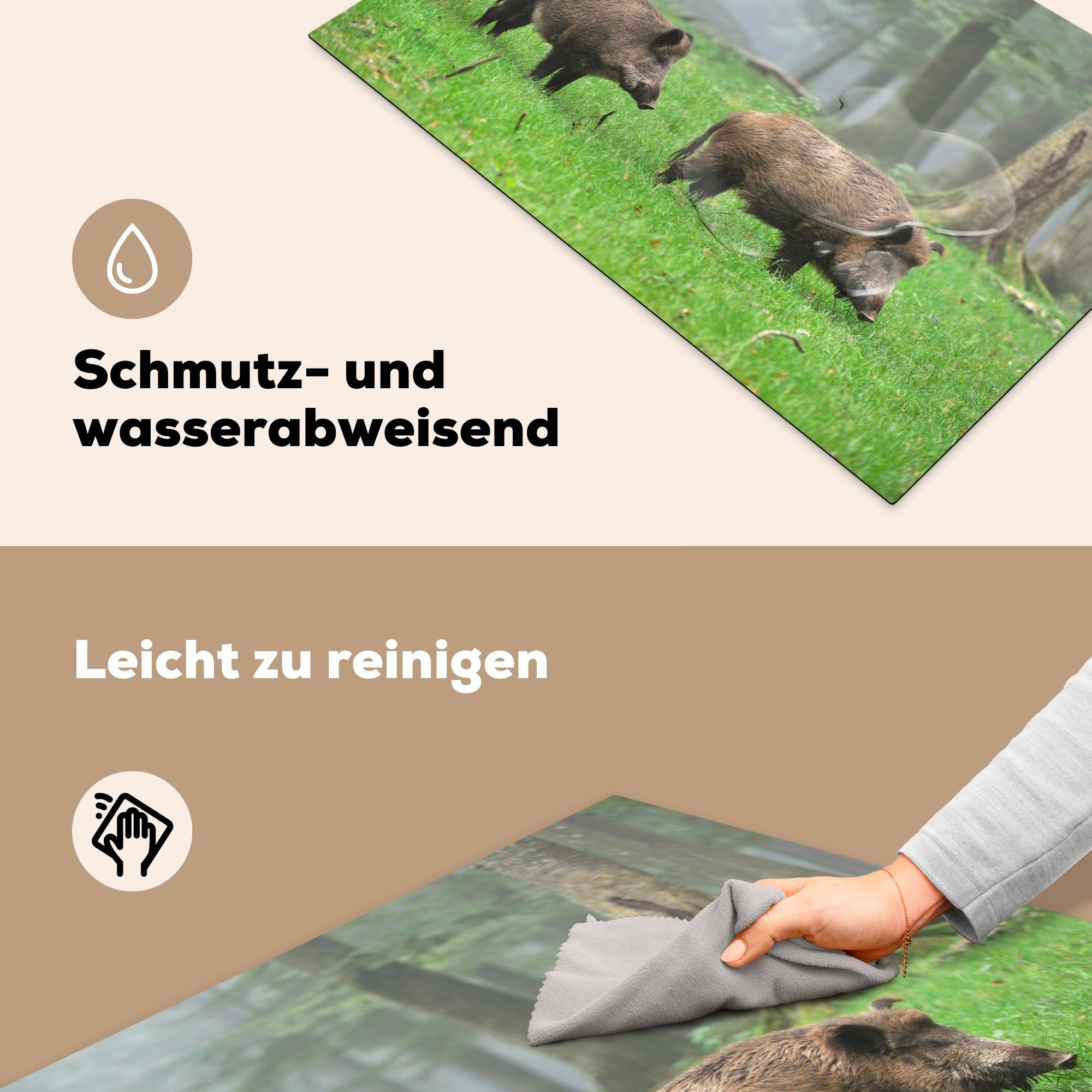 MuchoWow Herdblende-/Abdeckplatte Wildschwein - für - 81x52 küche, cm, tlg), Wald Vinyl, Induktionskochfeld Tier, Ceranfeldabdeckung Schutz (1 die
