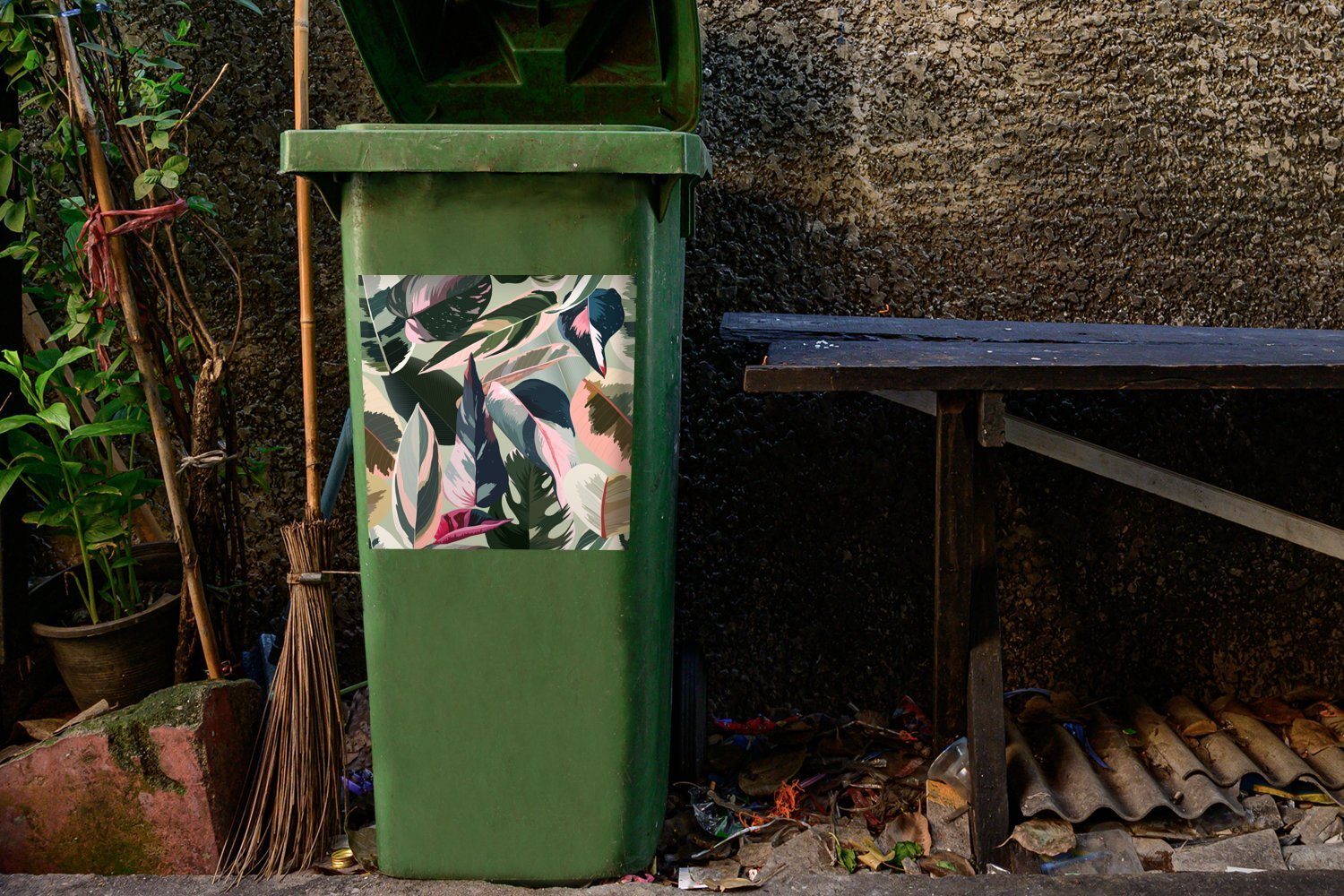 Sticker, Mülleimer-aufkleber, Blau Container, - - St), Wandsticker Tropisch Abfalbehälter Mülltonne, (1 MuchoWow Rosa