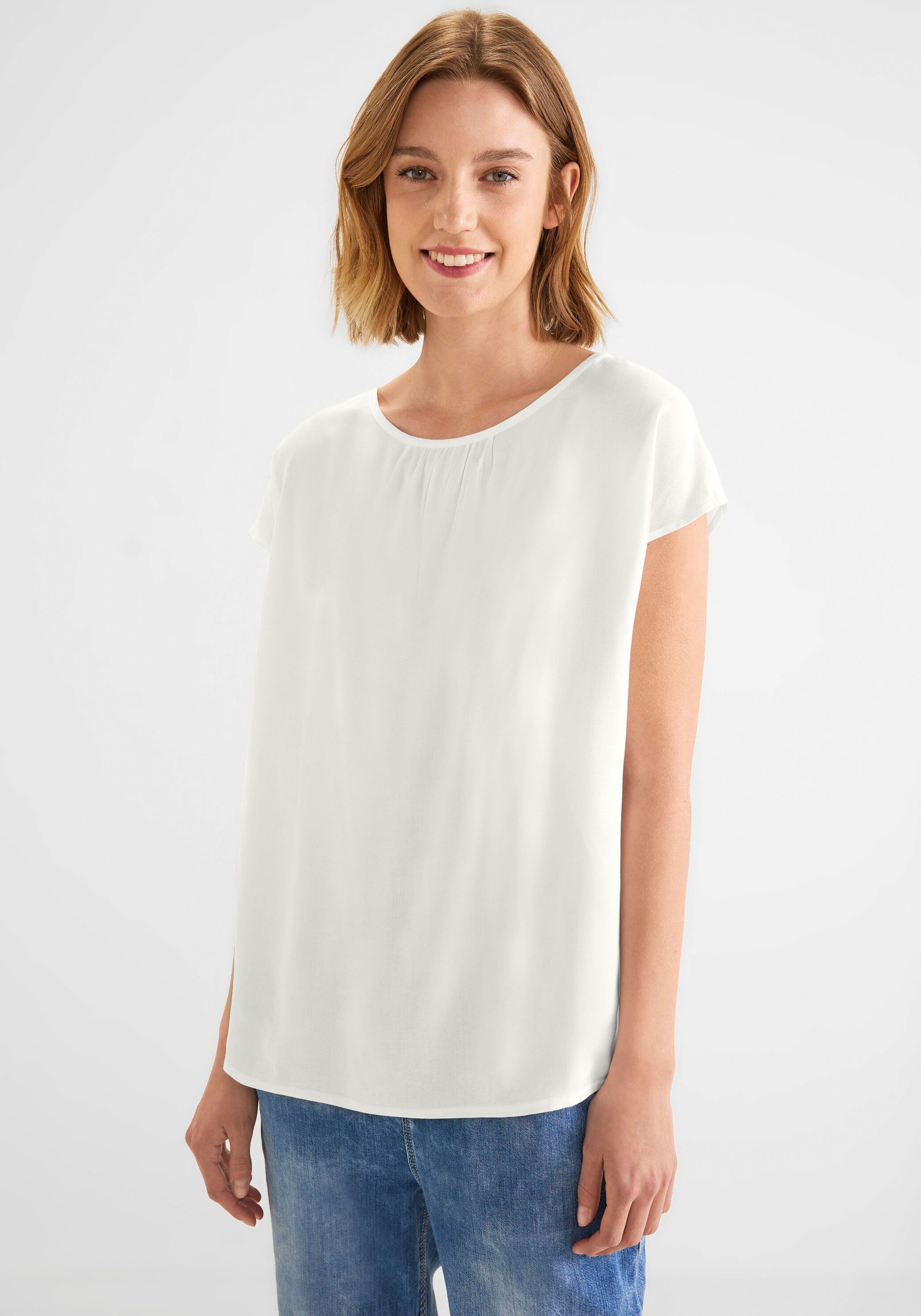 STREET ONE Shirtbluse mit femininen Raffungen off white | V-Shirts