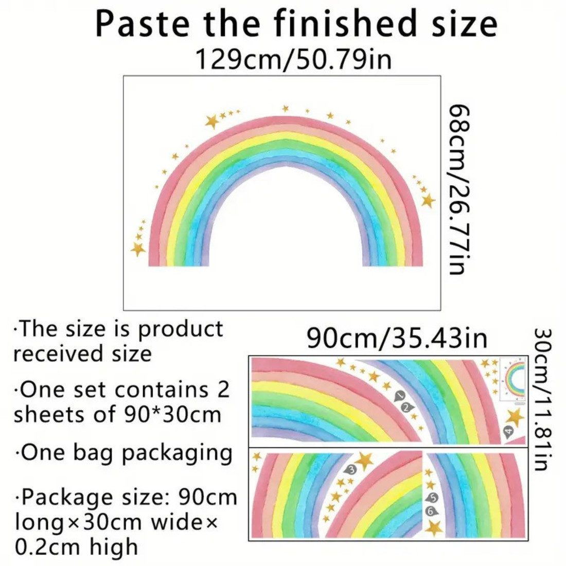 Montegoni Wandtattoo Wandtattoo XXL Regenbogen Sterne Kinderzimmer Aufkleber bunt Wanddeko (Wandsticker süße Wanddeko Wandbild Junge Mädchen), XXL Kinderzimmer Sticker, Wanddeko Wandbild Junge Mädchen