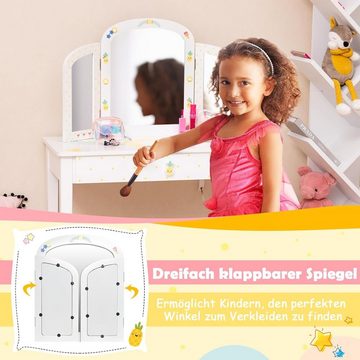 KOMFOTTEU Schminktisch 2 in 1, mit Hocker & abnehmbarer Spiegel, für Kinder ab 3 Jahren