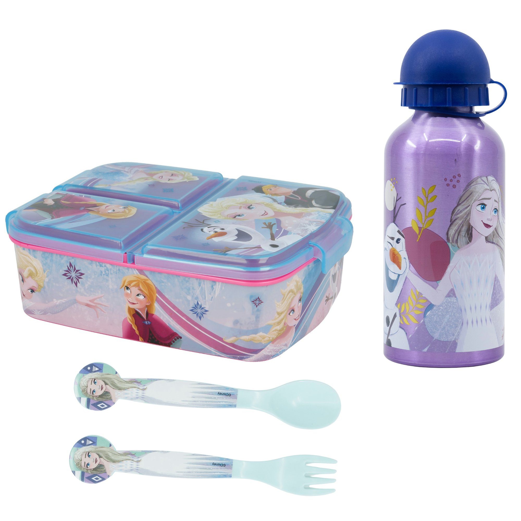 Alu-Trinkflasche (4-tlg), Brotdose Set, Disney 4 Disney Elsa tlg Anna Besteck Eiskönigin Die Kinder Lunchbox Lunch