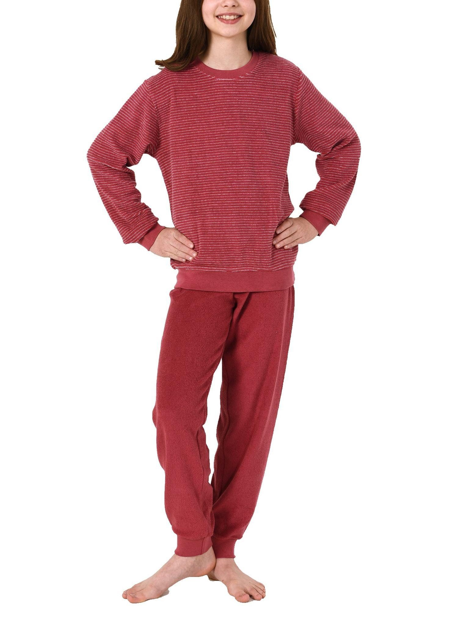 Normann Pyjama Mädchen Frottee Pyjama langarm mit Bündchenin Streifenoptik