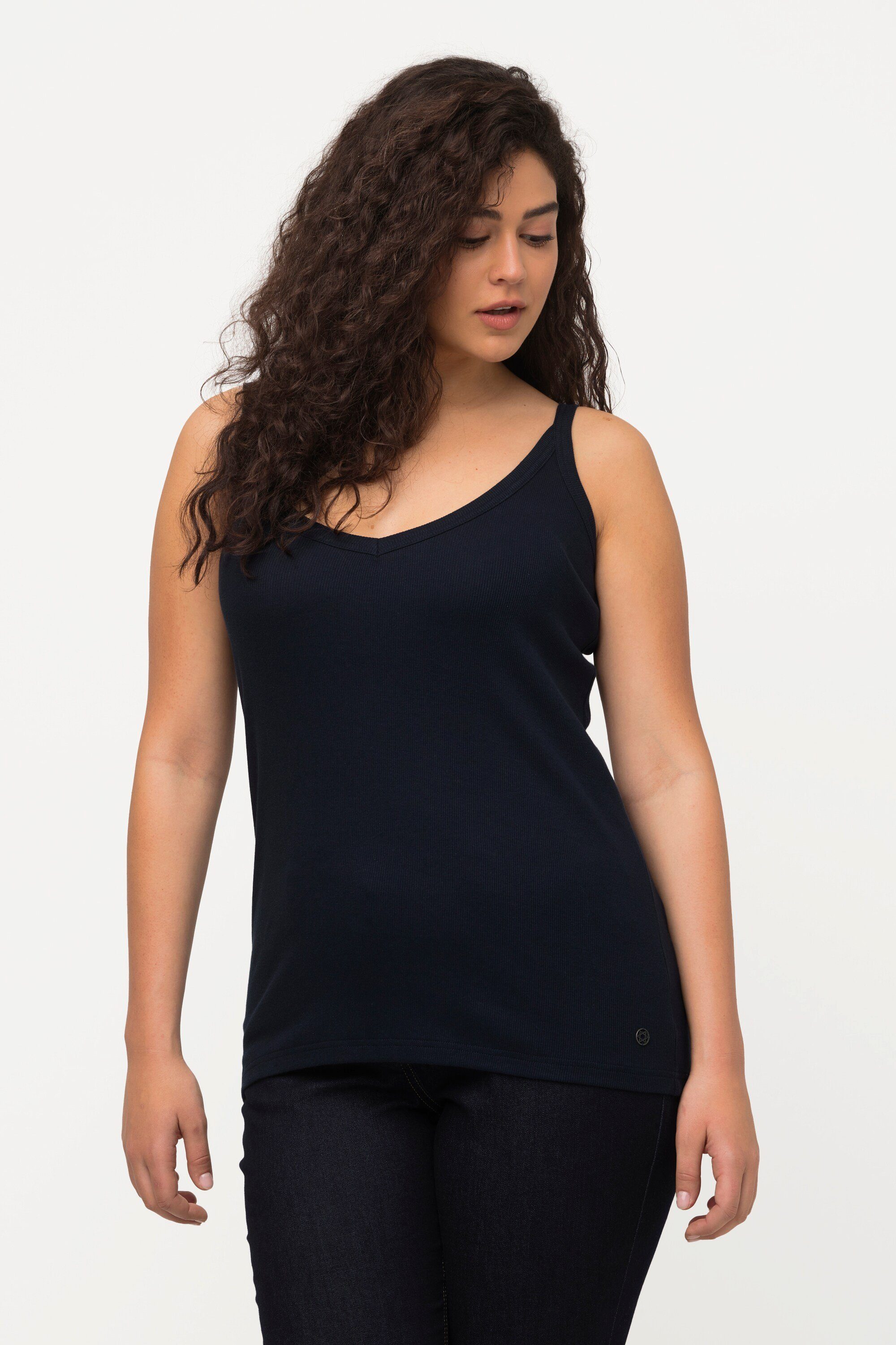 Ulla Popken Longtop Ripptop Slim V-Ausschnitt günstig online kaufen