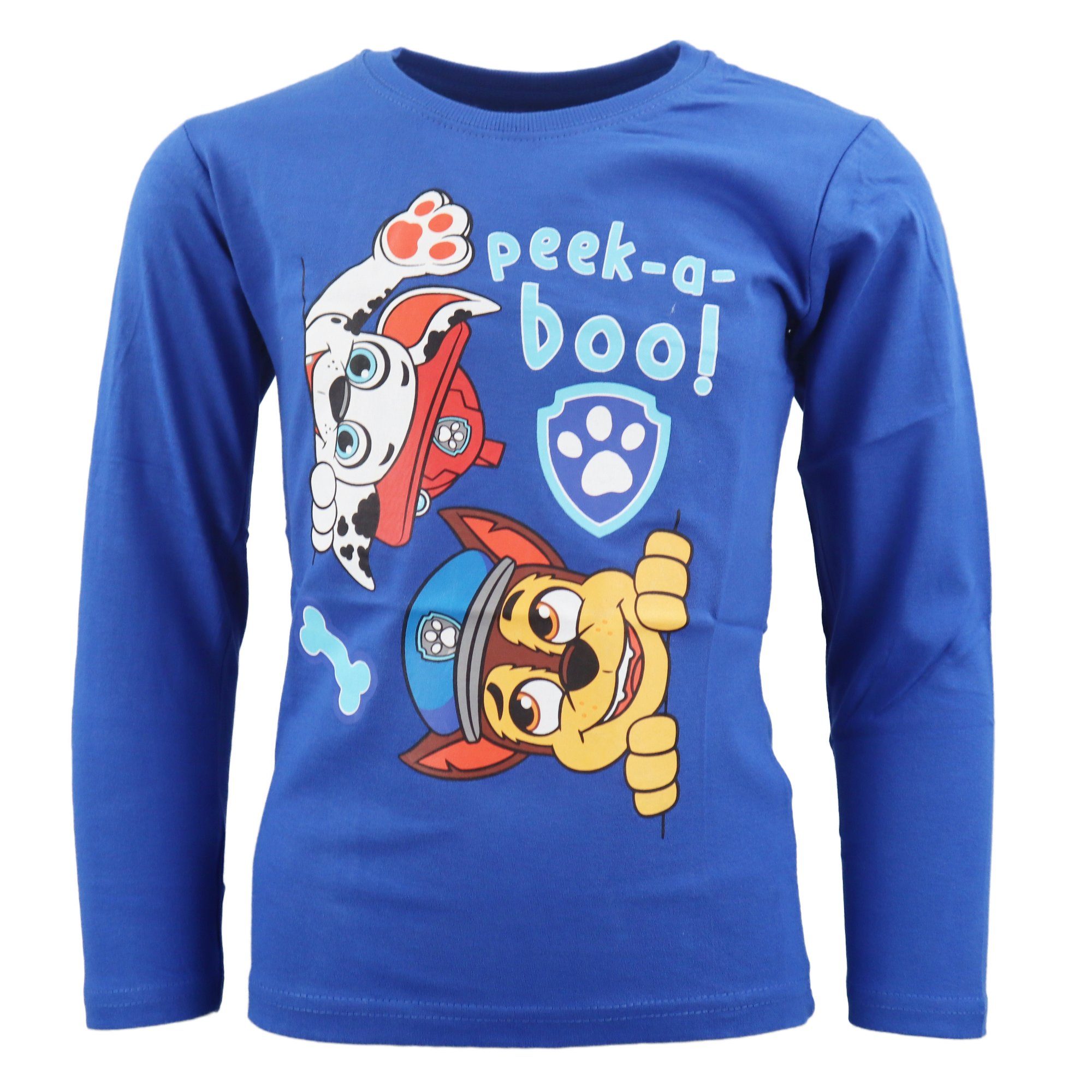 PAW PATROL Baumwolle Paw 100% 98 Jungen Chase Langarmshirt 128, Hellblau Gr. Shirt Kinder Patrol bis